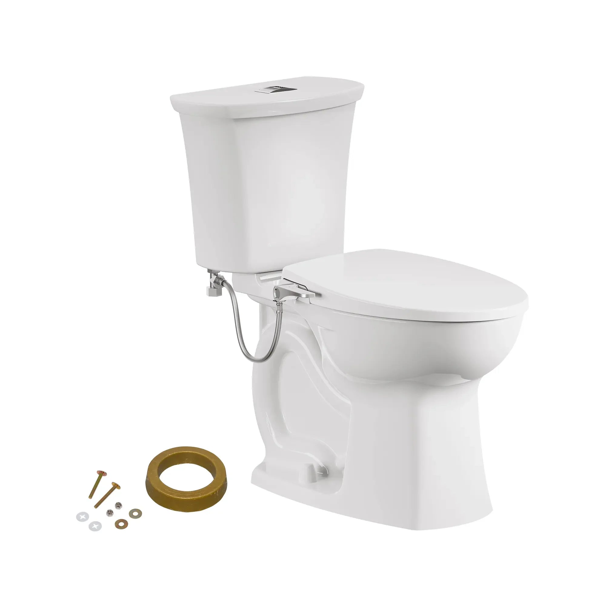 Edgemere® Dual Flush Elongated Toilet with AquaWash® Bidet Seat - 1.6 GPF/6.0 LPF & 1.1 GPF/4.2 LPF, Chair Height, Wax Ring Included - Perfect for Modern Bathrooms, Water-Saving Homes, and Spa-Like Comfort