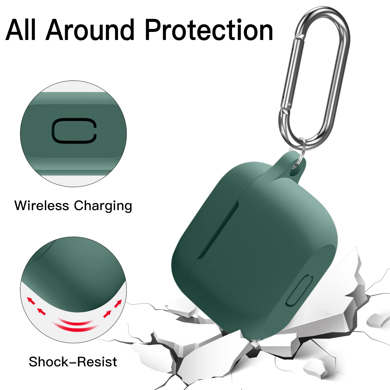Upeak AirPods 3rd Generation Case (2021) - Premium Shock-Absorbing Silicone Protective Cover with Keychain for Apple AirPods 3 - Pine Green - Perfect for Travel, Gym & Daily Protection