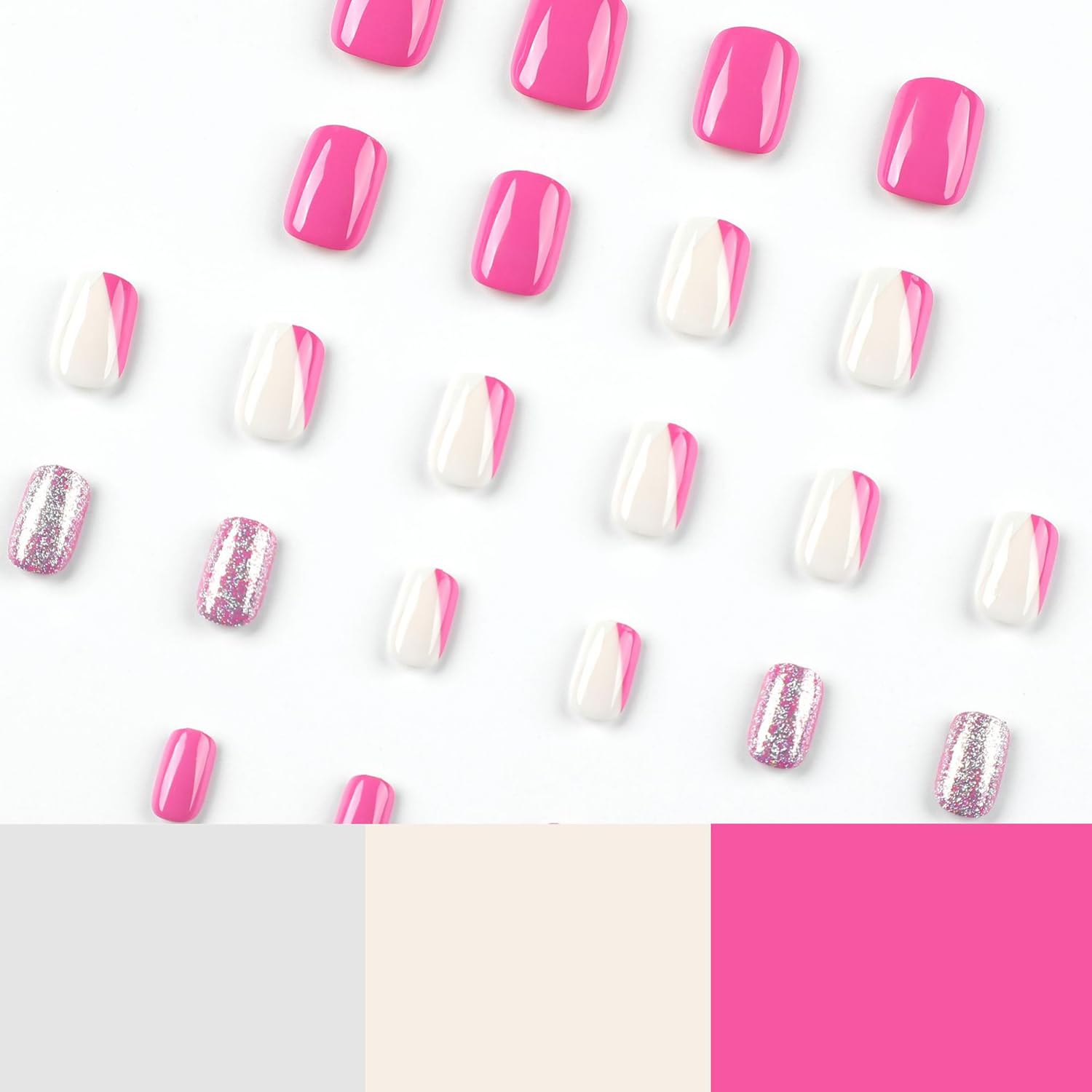 Rose Pink Press on Nails Short Square Fake Nails with Glue - Acrylic False Nails with Glitter Designs for Women & Girls | Easy Application, Salon-Quality Manicure | Perfect for Parties, Weddings & Everyday Wear