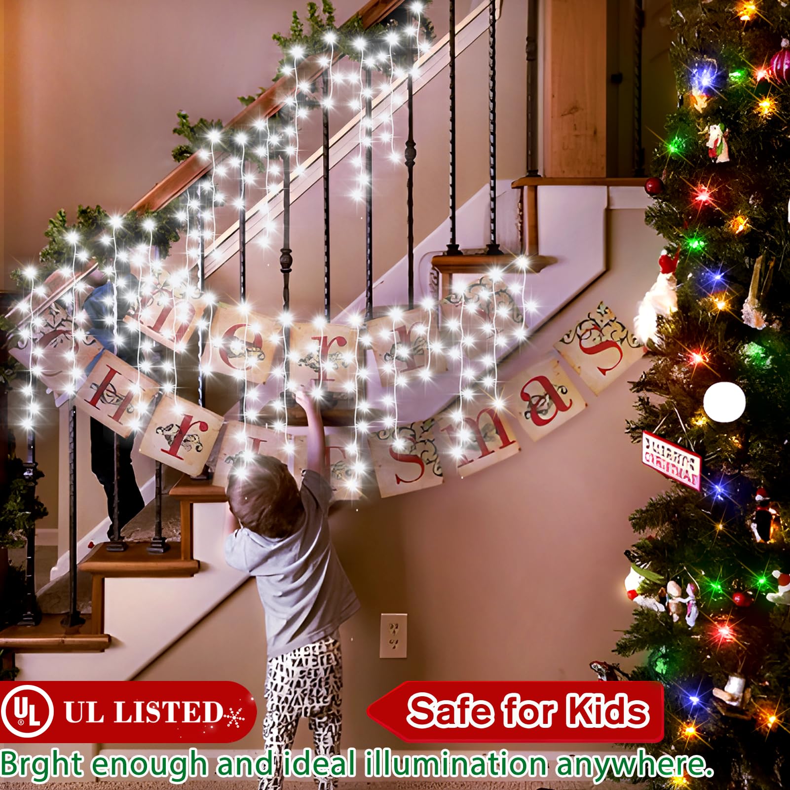 XURISEN 132ft Outdoor Christmas Lights - 1280 LED Fairy String Lights with 240 Drops, 8 Lighting Modes, Waterproof & Timer Memory Function - Perfect for Christmas Decor, Holiday Party, Wedding, Garden & Patio Lighting (Cool White)