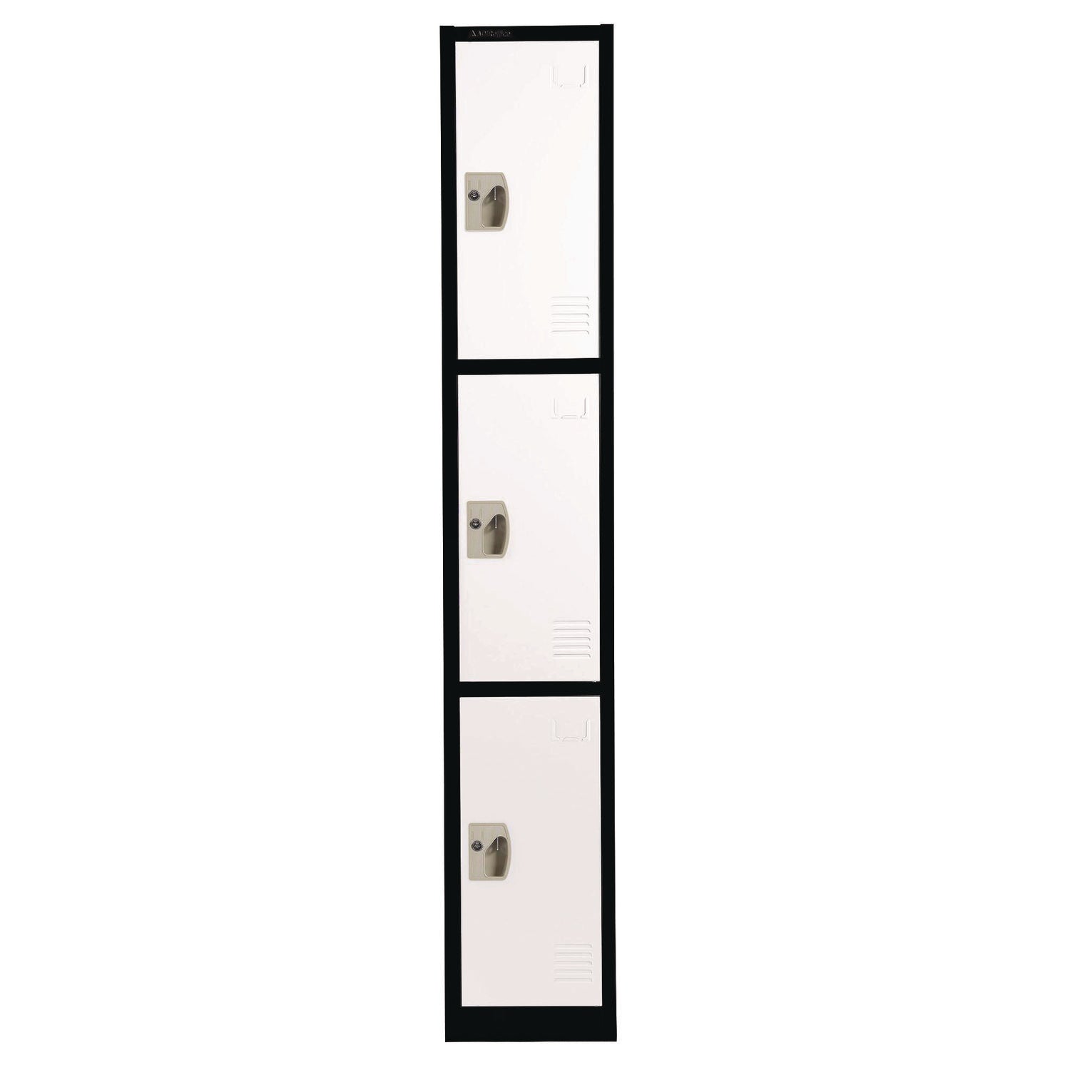 Steel Storage Locker with 3 Compartments - 12 x 12 x 72 Inches, Black Body & White Doors - Heavy-Duty School, Gym, or Office Locker for Secure Storage