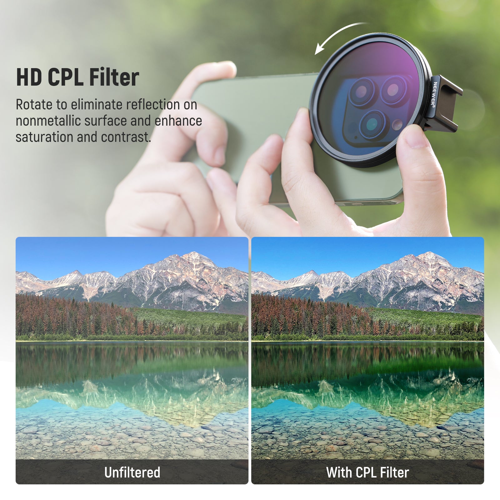 NEEWER FL 78 67mm HD CPL Camera Lens Filter with Cold Shoe Phone Clip - Perfect for DSLR, Mirrorless & Smartphone Photography, Vlogging & Video Shooting