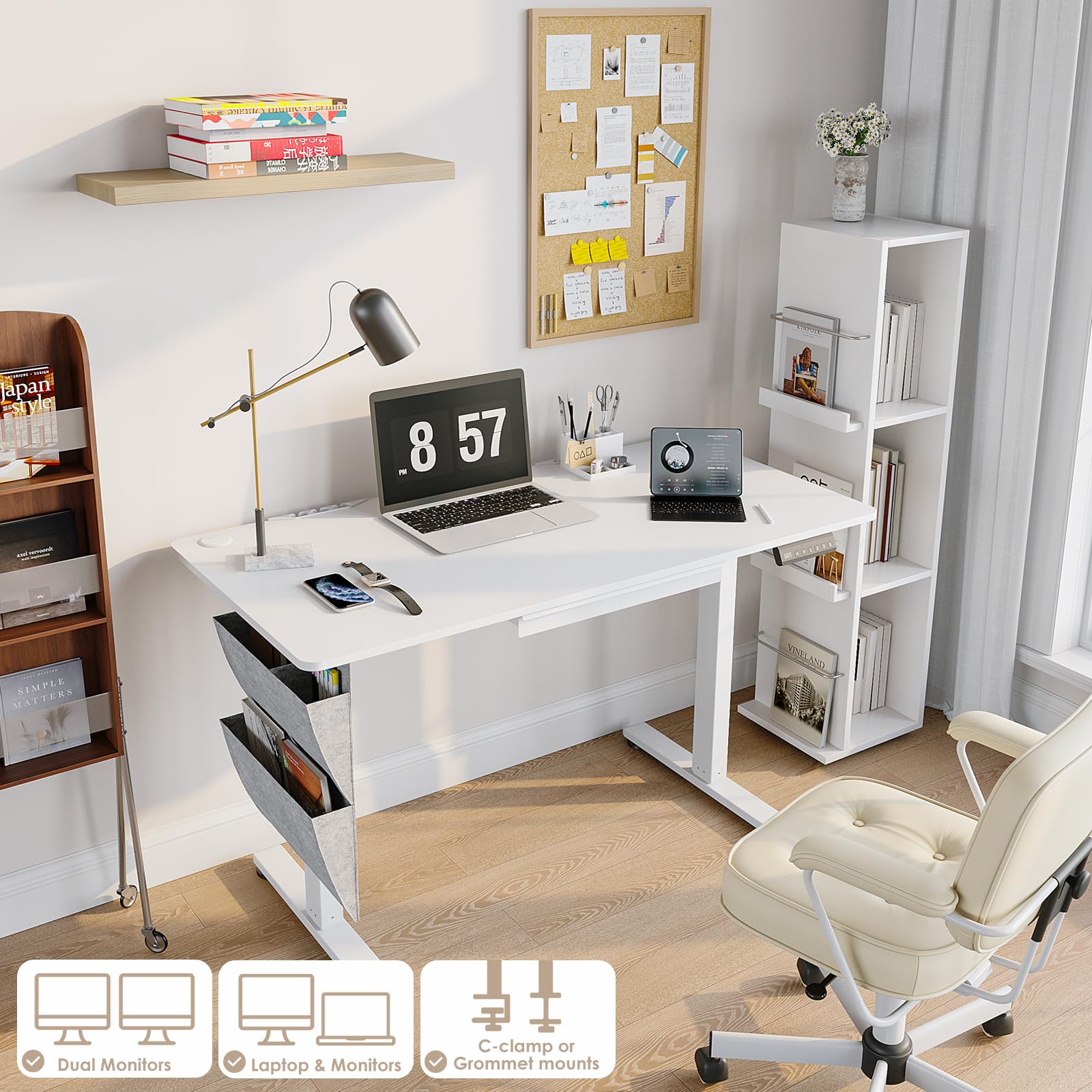 48x24 Inch Electric Standing Desk with Drawers - Adjustable Height Sit Stand Desk with Side Storage for Home & Office (White) | Ergonomic Workspace Solution for Productivity & Comfort