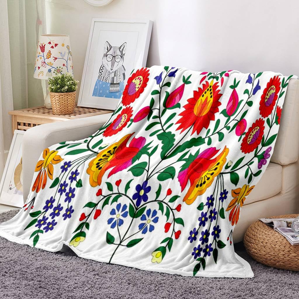 Paisley Flannel Throw Blanket - Hungarian Folk Art Design, Soft & Lightweight Cozy Blanket for Couch, Sofa & Living Room (40x50 Inches) - Perfect for Snuggling, Home Decor & Gift Giving