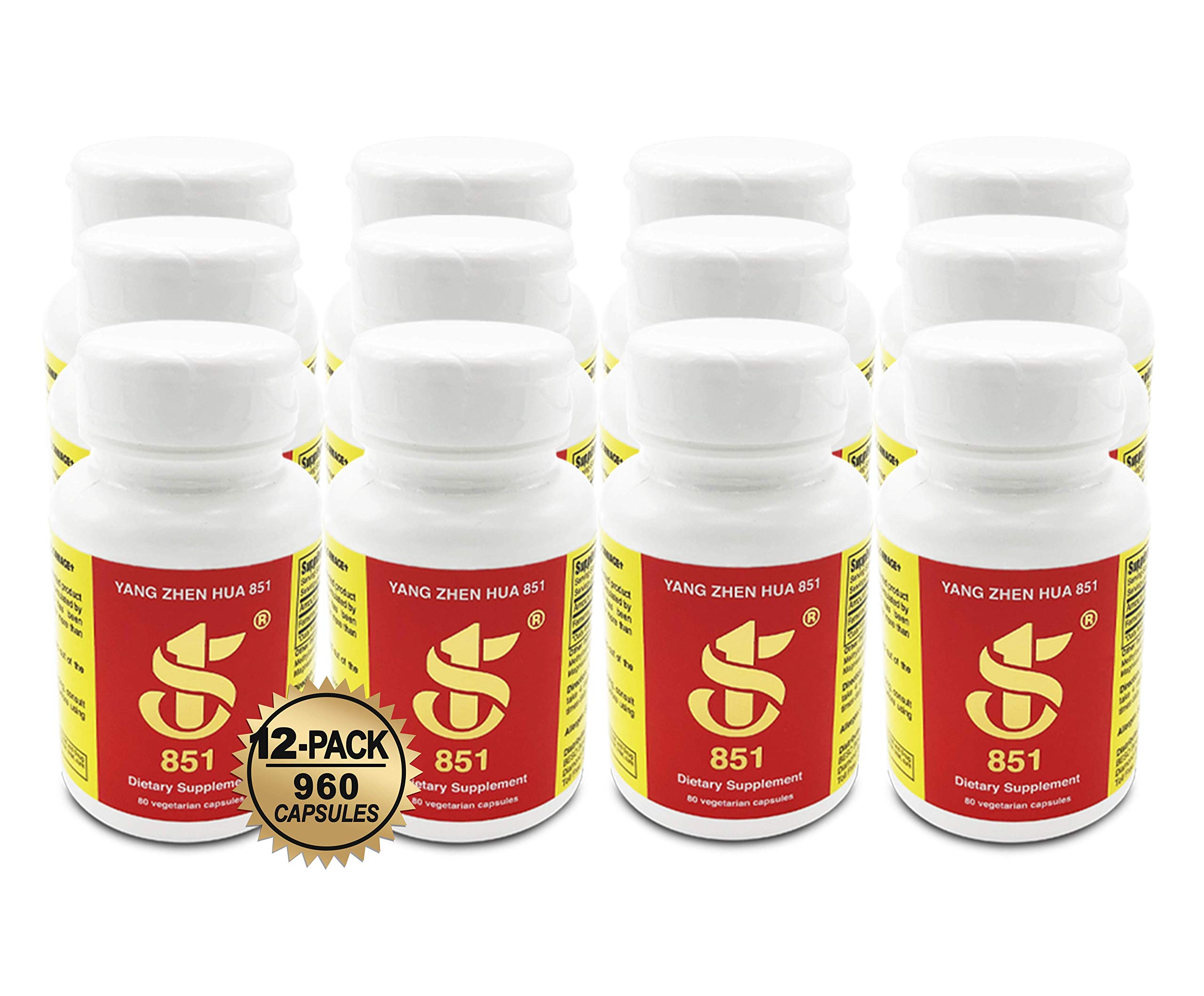 YANG Zhen Hua 851 Fermented Soy Supplement - 100% USDA Organic, Gluten-Free, Dairy-Free with BCAA, BCFA & Minerals (960 Capsules, 12 Bottles) - Natural Immune Support & Energy Boost for Active Lifestyles