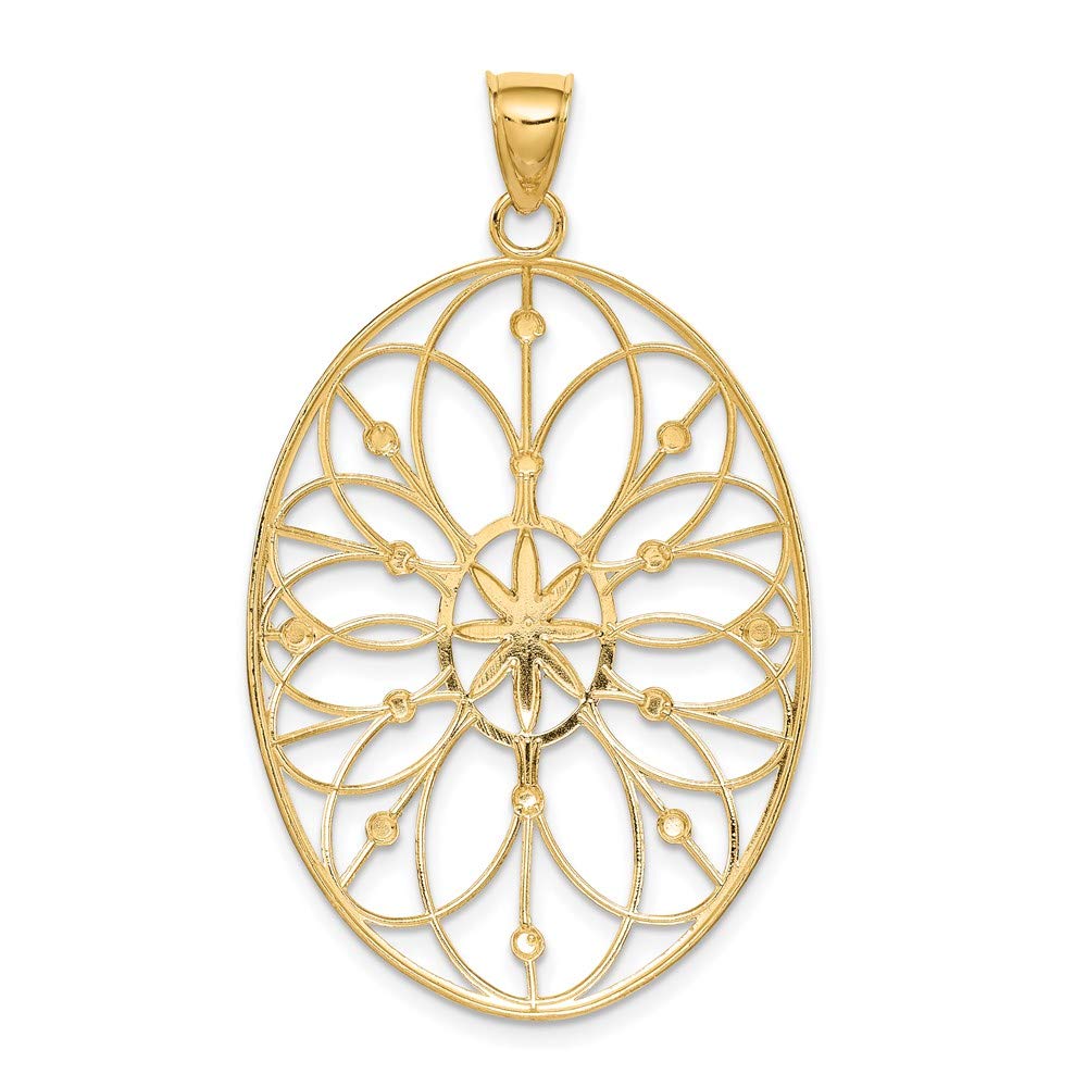 The Black Bow 14k Yellow Gold & White Rhodium Oval Filigree Pendant, 30mm - Perfect for Elegant Occasions & Gift Giving