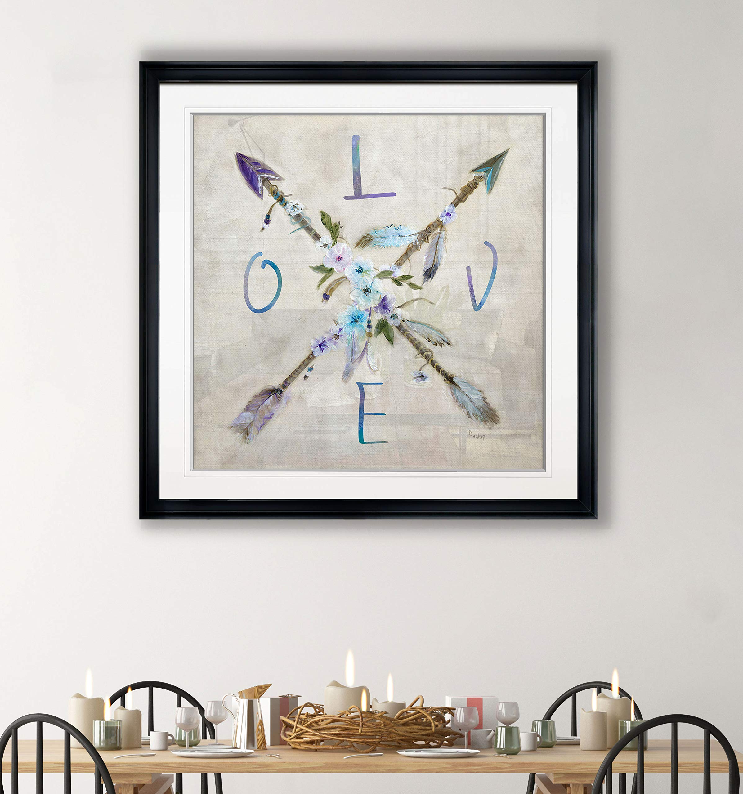 Boho Arrow Love Inspirational Art Quotes Wall Decor - Giclee Canvas Prints with Feather & Flower Motifs, Framed Painting for Living Room, Bedroom & Office Decor