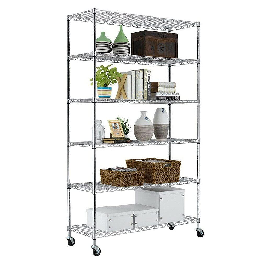 Heavy Duty 6-Tier Wire Shelving Unit 2100Lbs Capacity, Adjustable Metal Storage Rack with Casters 48