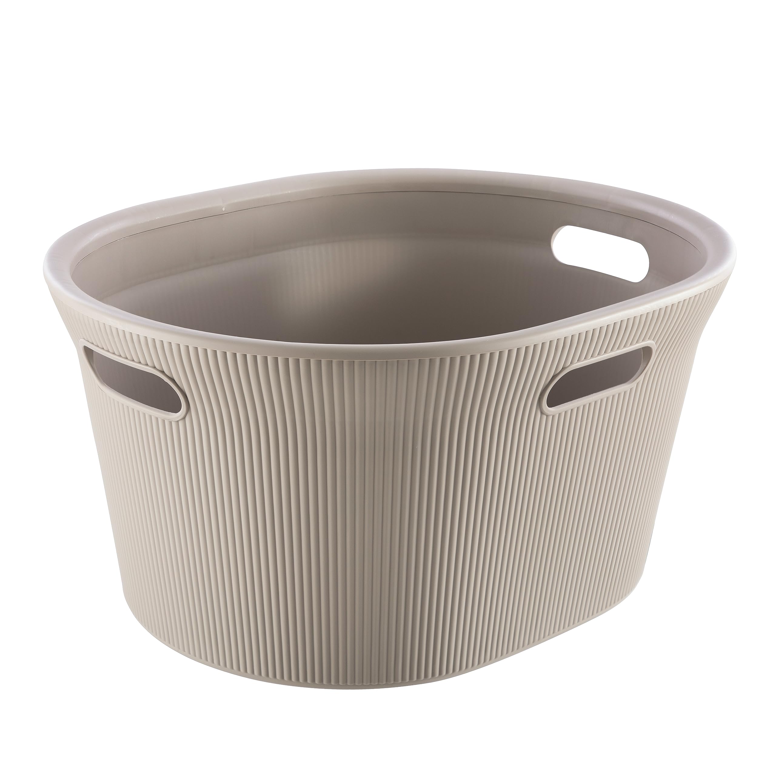Superior Ribbed Laundry Basket Set of 2 with Lid & Handles - Taupe Plastic Storage Organizer for Clothes, Towels & Linens | Perfect for Bedroom, Bathroom, College Dorm & Laundry Room Organization