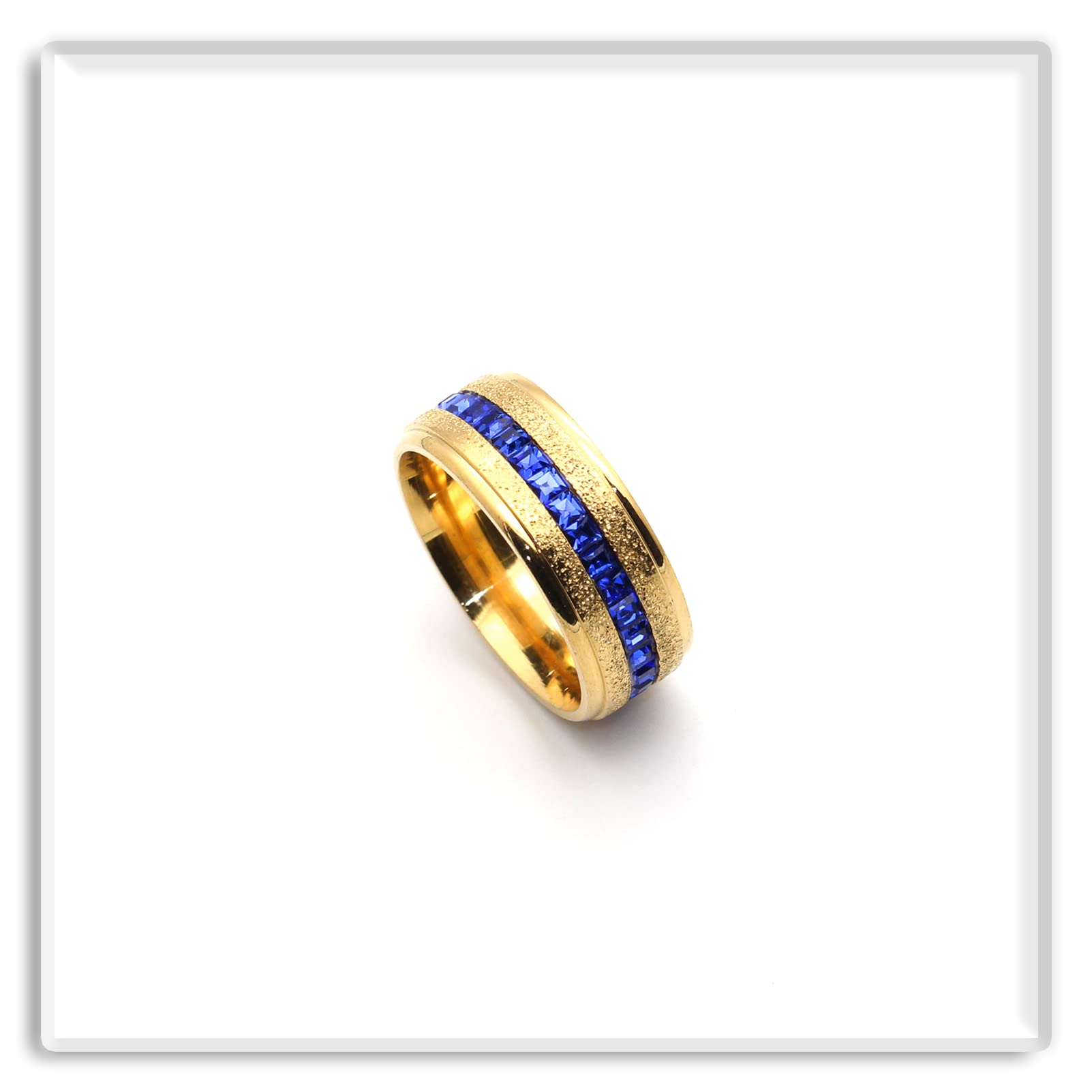 18K Gold Plated Blue Crystal Ring - Stainless Steel Band Ring for Women | Elegant Jewelry Gift for Anniversary, Birthday & Special Occasions