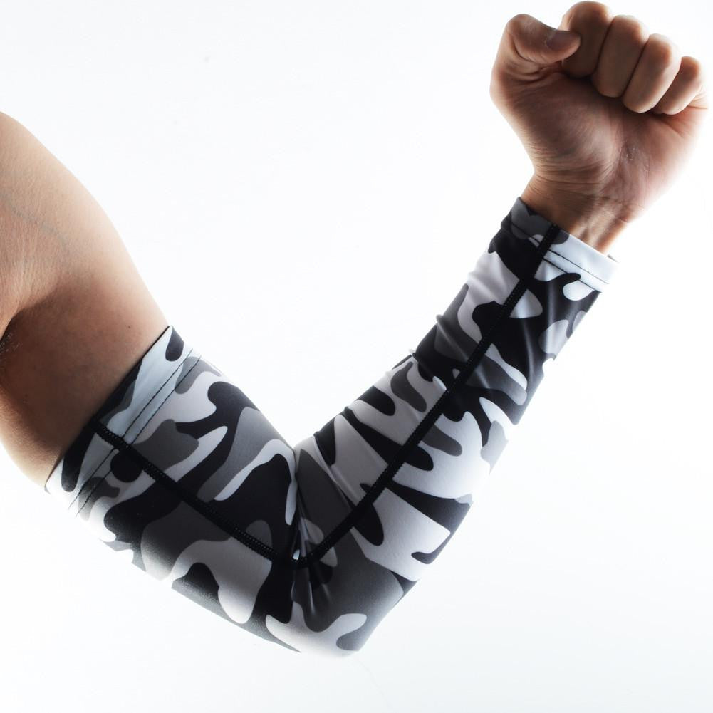UV Protection Camo Gray Arm Sleeves for Outdoor Sports, Running, Cycling & Hiking - Sun Blocking Cooling Compression Sleeves