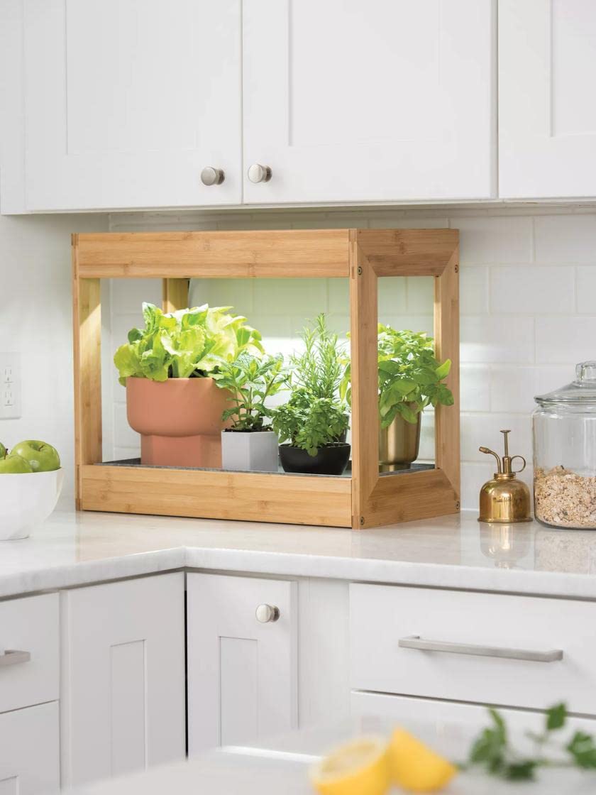 Bamboo Grow Light Stand for Indoor Plants - LED Plant Shelf with Natural Light for Herbs, Succulents & Houseplants | Perfect for Kitchen Counter, Home Office & Indoor Gardening
