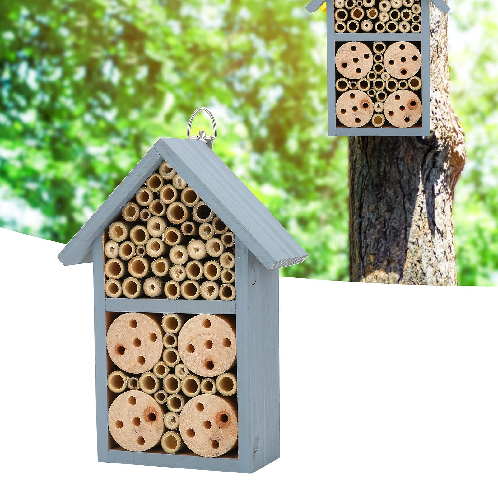 Waterproof Bee House for Garden - Natural Wooden Bee Hotel Attracts Butterflies & Pollinators | Perfect for Outdoor Gardens, Backyards & Eco-Friendly Landscaping