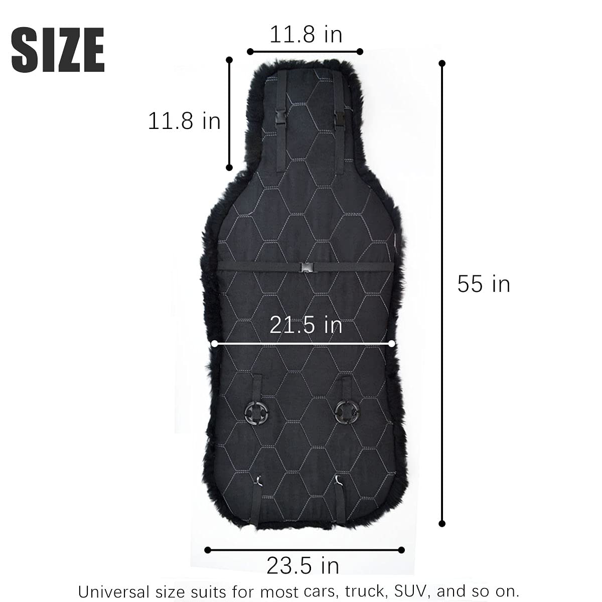 Genuine Sheepskin Car Seat Covers Pair - Long Wool Front Seat Protectors for SUV, Truck & Sedan | Airbag Safe, Universal Fit, Easy Installation | Winter Warmth & Luxury Driving Comfort (Black)