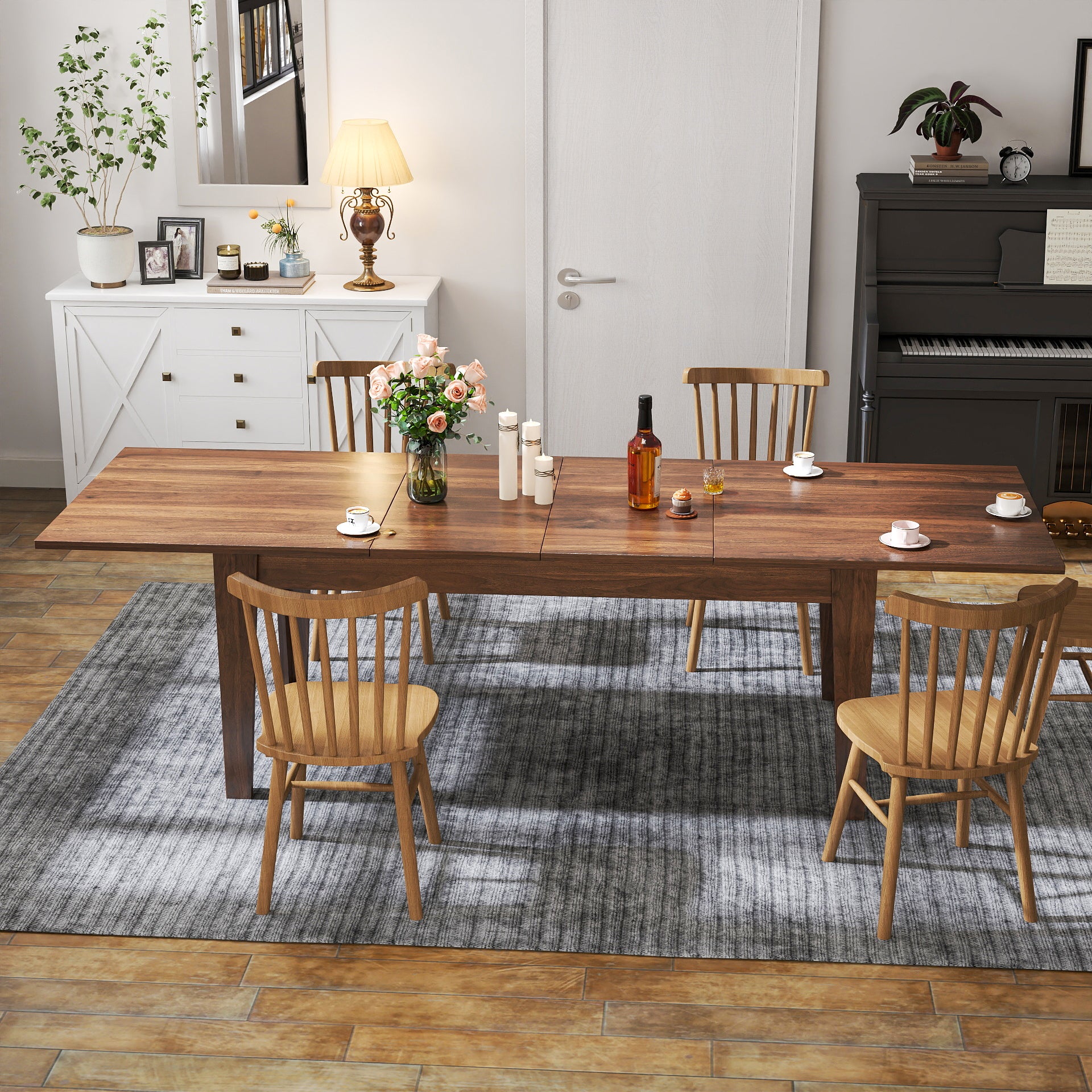 Extendable Dining Table 106.3 Inch - Large Kitchen Table for Family Gatherings, Dinner Parties & Everyday Meals | Solid Wood Expandable Table with Leaf | Perfect for Dining Room, Kitchen & Open Concept Spaces