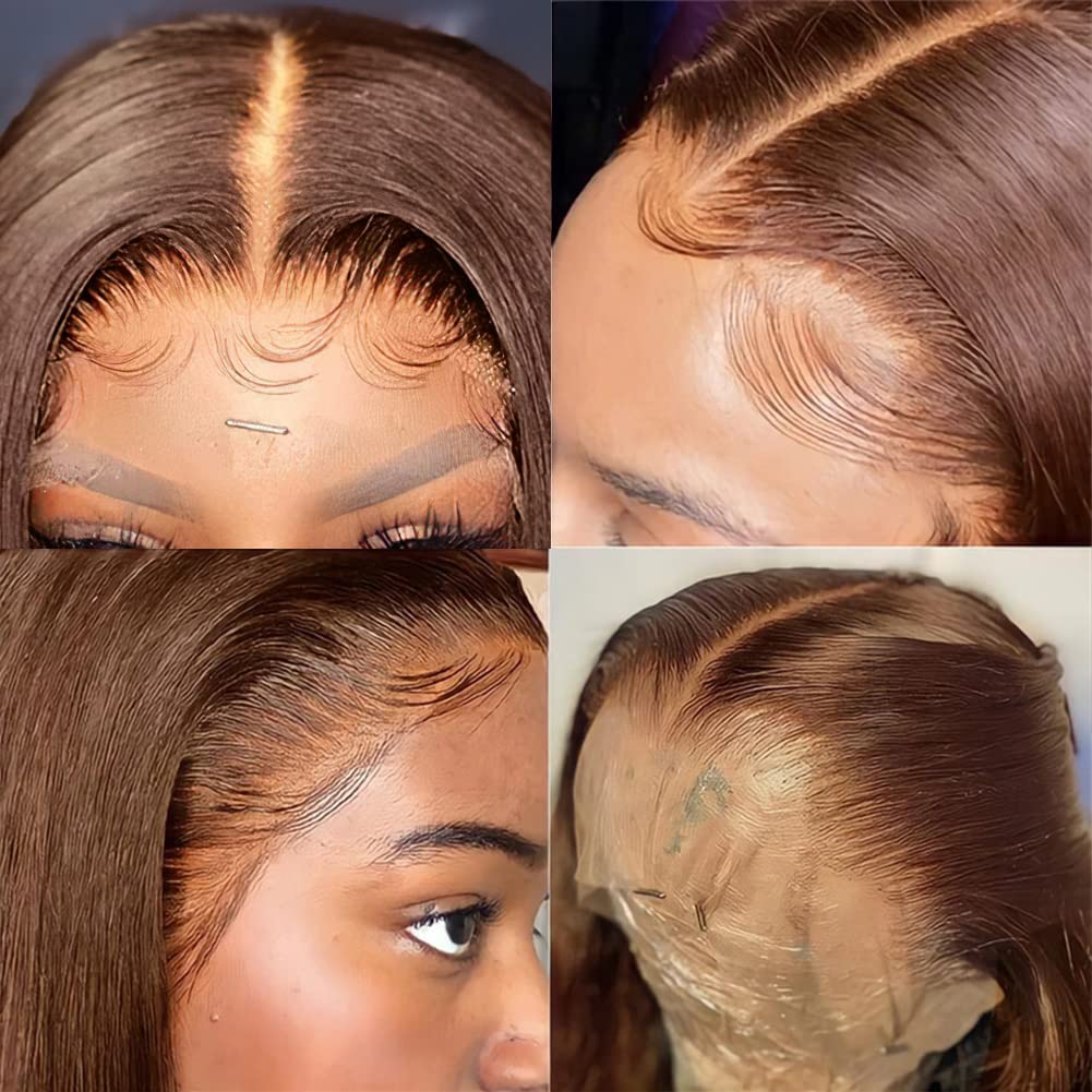 Flady Dark Brown Glueless Human Hair Wig - Straight Lace Front Wig with Pre-Plucked Invisible HD Lace | 150% Density for Women | Perfect for Daily Wear, Cosplay & Special Occasions