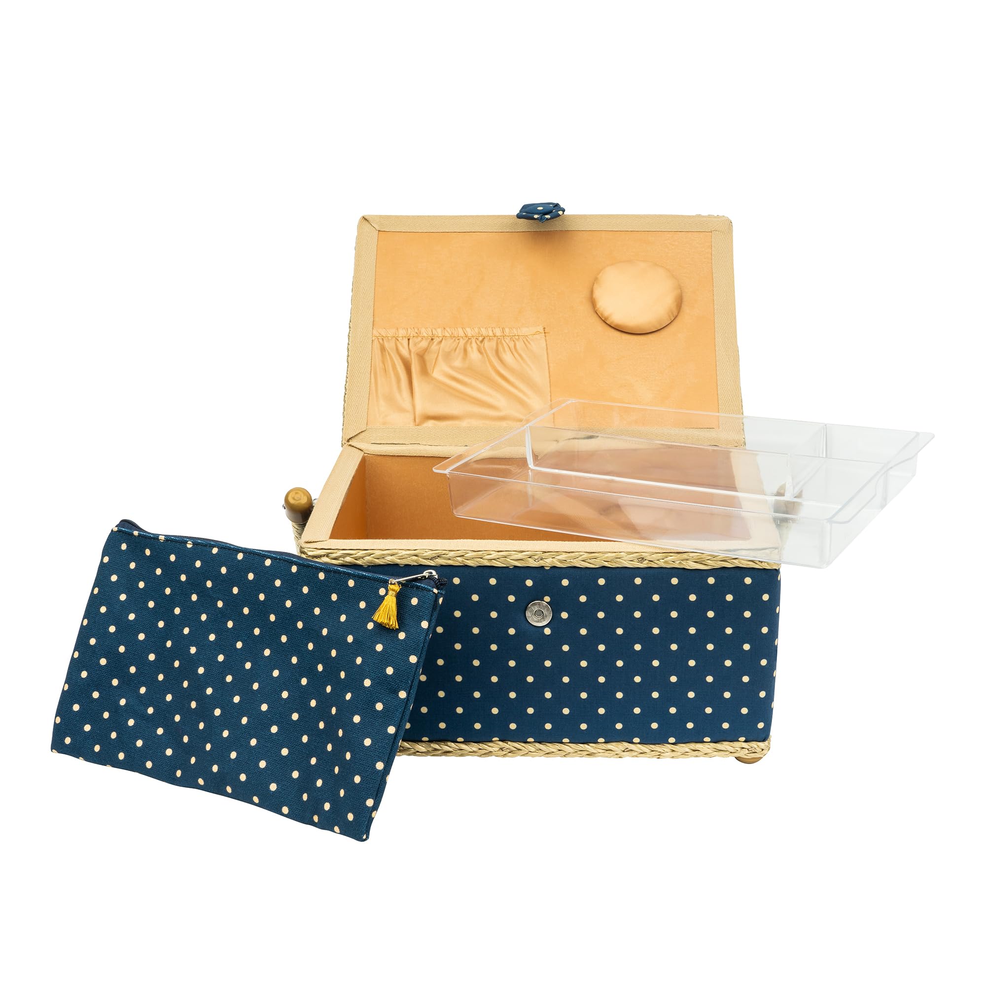 SINGER Large Sewing Basket with Matching Zipper Pouch - Portable Sewing Kit for Quilting, Crafts & Travel Organization - Polka Dot Print Storage Solution for Needles, Thread & Notions