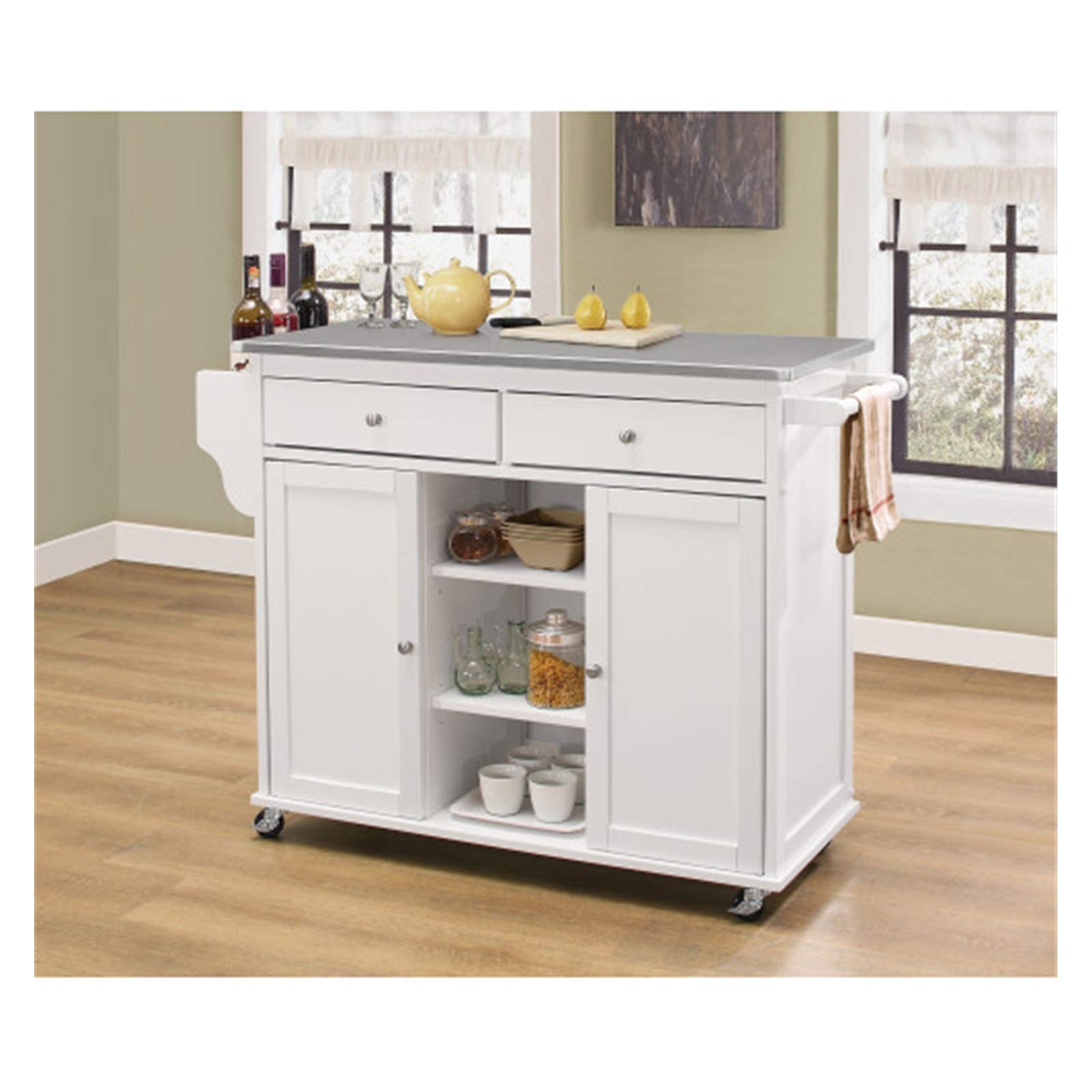 Stainless Steel & White Industrial Kitchen Cart - Bar & Serving Cart with Wheels, Practical Storage Rack for Dining Room, Kitchen, or Outdoor Entertaining | Perfect for Hosting Parties, Mobile Bartending & Small Space Organization