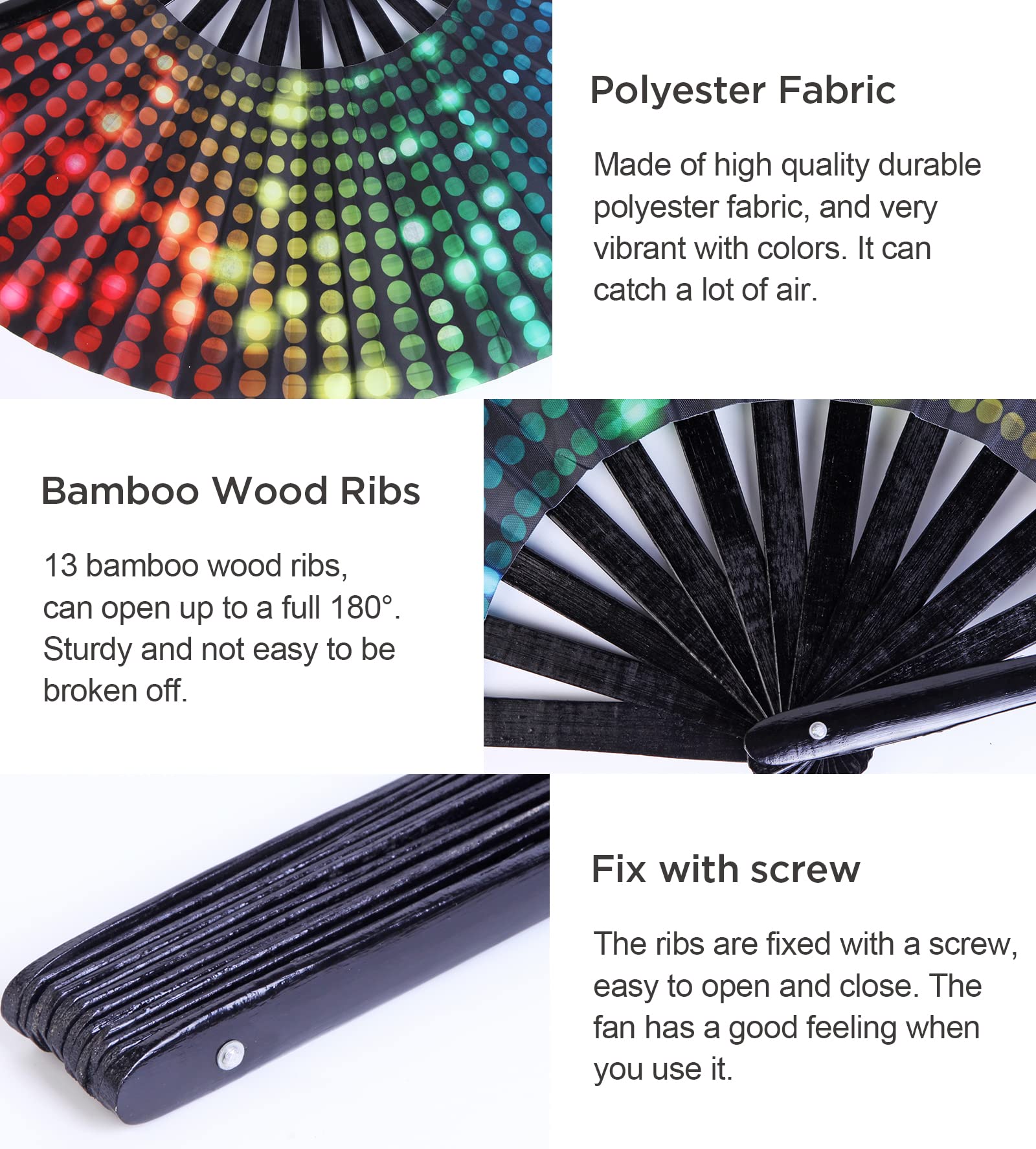 Gionforsy Rave Hand Fan - Large Bamboo Folding Fan with Vibrant Fabric for Festivals, Concerts & Outdoor Events (2-Pack, Style 2) - Perfect for Raves, Beach Parties & Summer Cooling