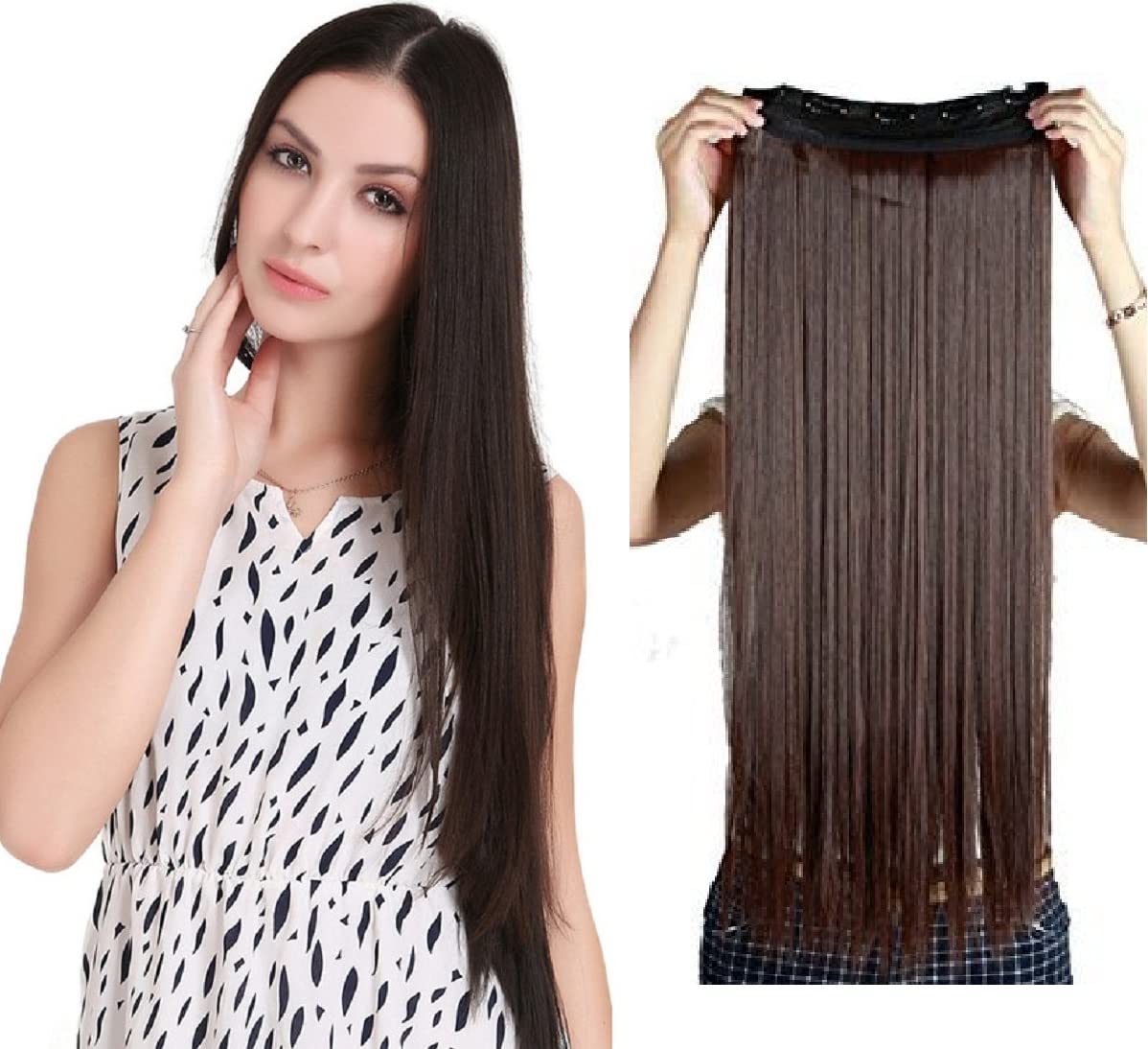 MoonEyes 24 Inch Clip-in Straight Hair Extensions - 5 Piece Set, Natural Brown Hair Extensions for Women & Girls | Perfect for Daily Wear, Parties & Special Occasions