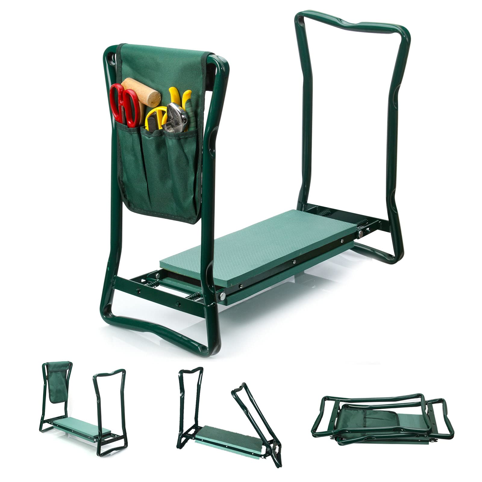 Gmjay Folding Garden Kneeler Seat with Tool Bag - Portable Garden Stool with Storage Pouch for Gardening, Weeding & Outdoor Work - Comfortable Kneeling Pad for Elderly & Gardeners