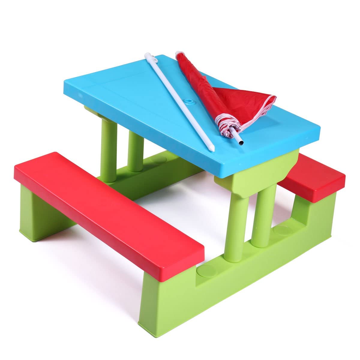 Colorful Kids Folding Picnic Table Set with Umbrella - Outdoor Children's Play Furniture for Backyard, Park & Beach Activities