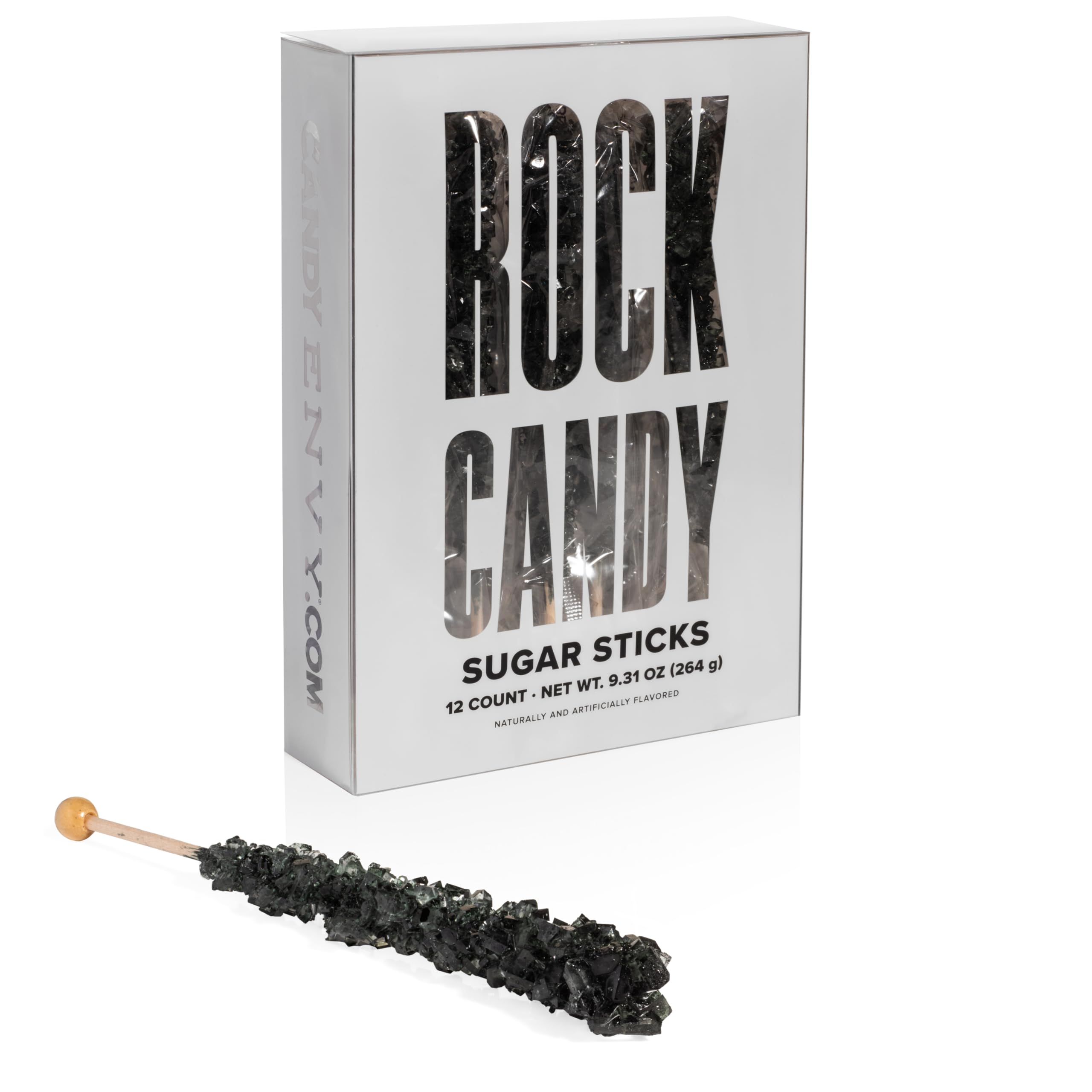 Black Cherry Flavored Rock Candy Sugar Sticks - Individually Wrapped (12 Pack) - Perfect for Halloween Treats, Party Favors & Gift Bags