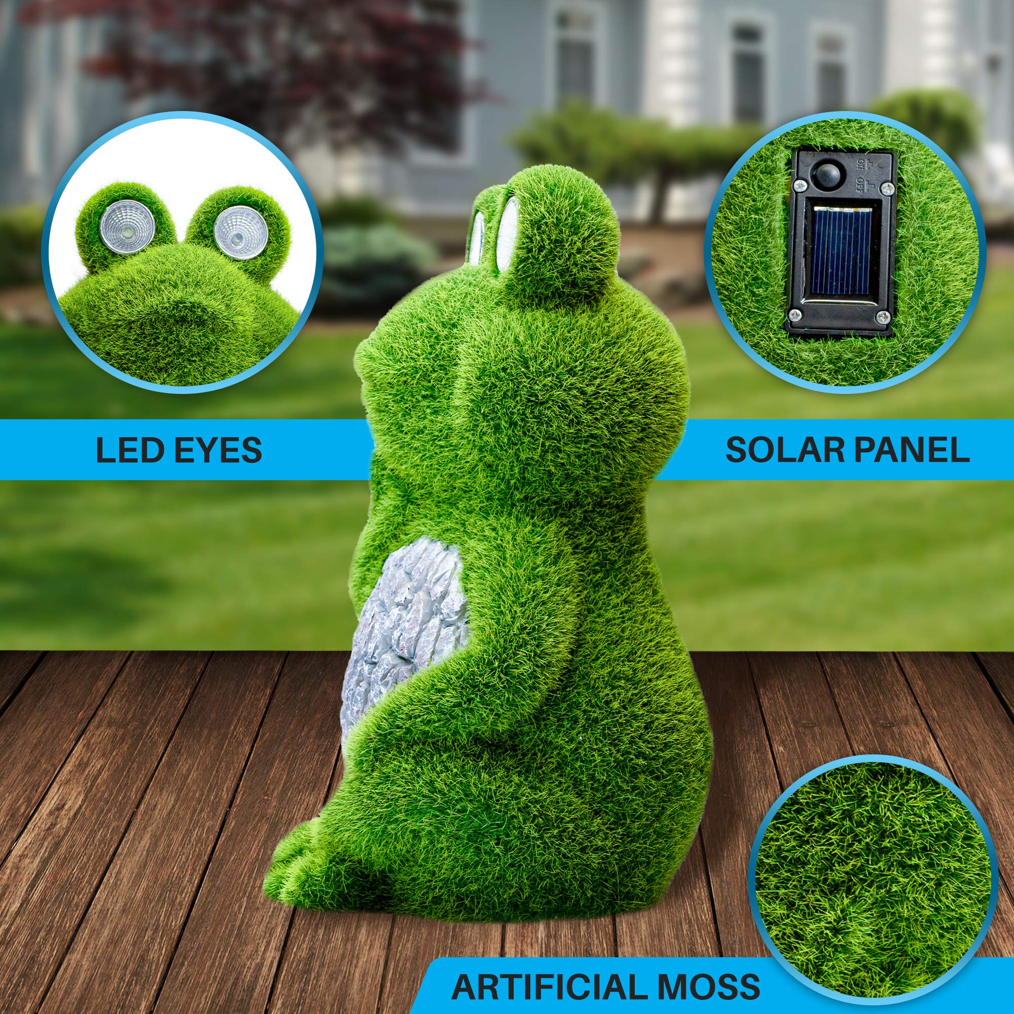 Solar Powered Garden Frog Statue with Light Up Eyes - Large Whimsical Outdoor Decor for Patio, Lawn & Garden - Weather Resistant Frog Sculpture for Nighttime Ambience