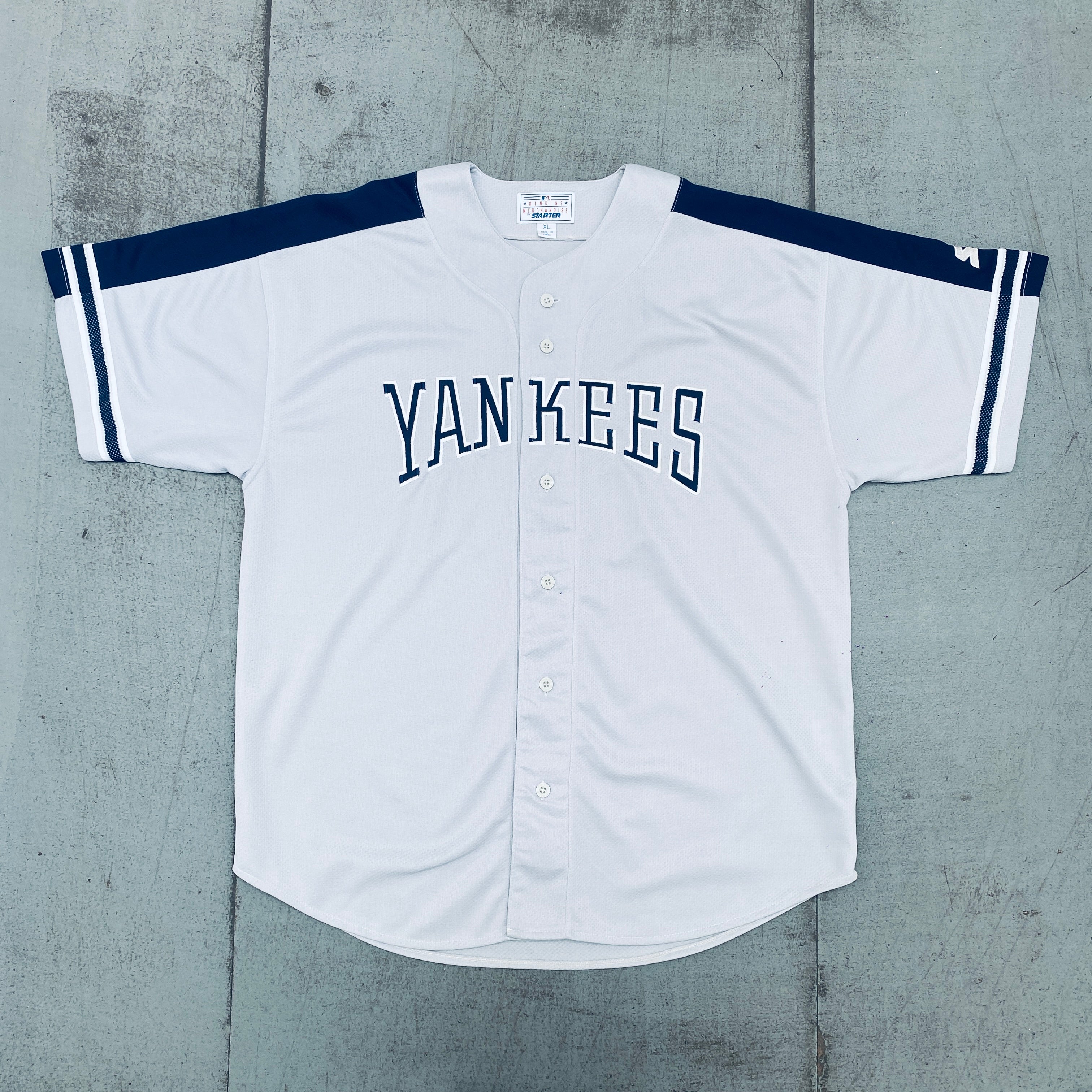 New York Yankees 1990s Vintage Spellout Starter Baseball Jersey - XL Size | Authentic Retro MLB Fan Apparel for Men, Game Day & Casual Wear