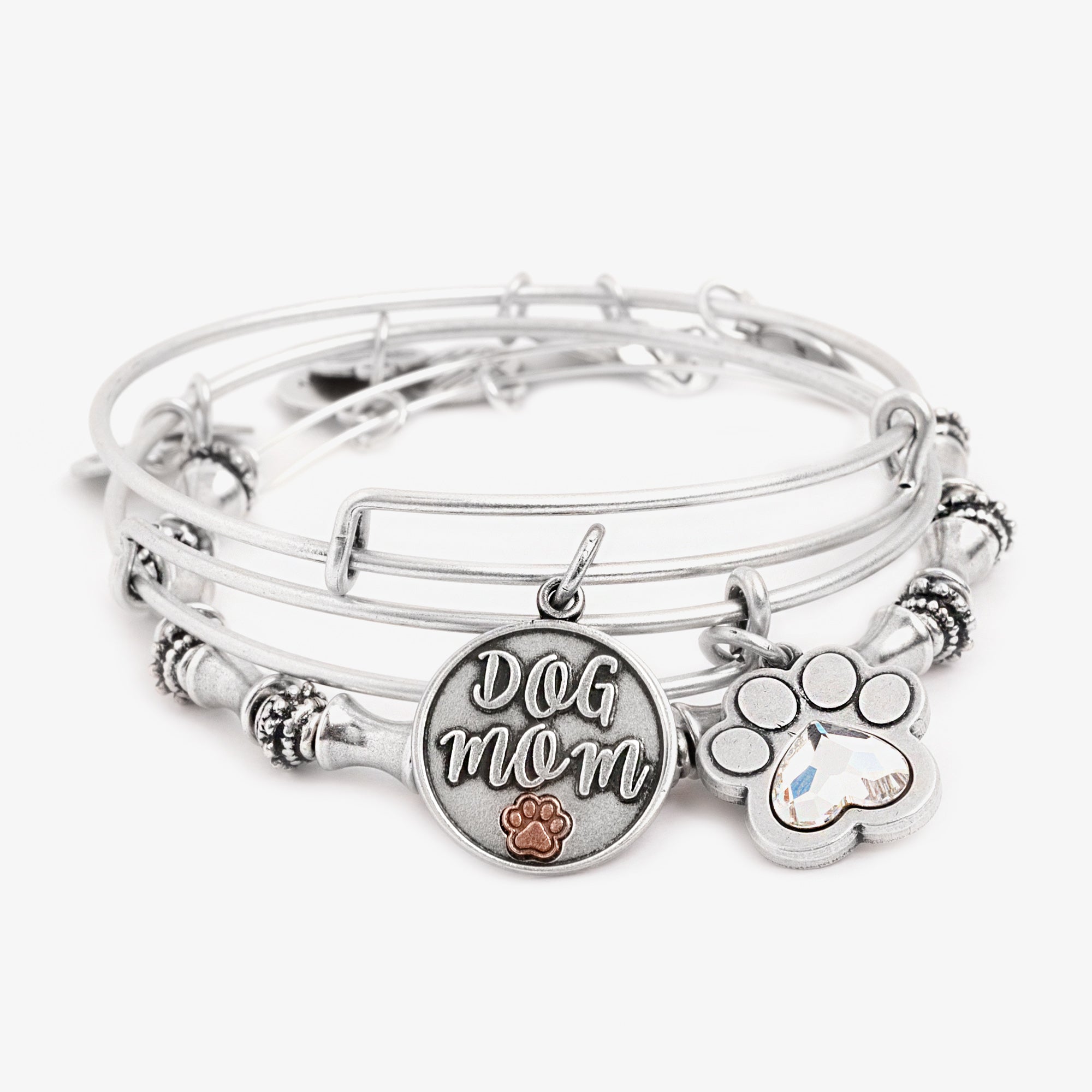 Stylish 'Dog Mom' Charm Bangle Set of 3 - Cute Dog Lover Bracelets for Women - Perfect Gift for Pet Owners, Dog Walks & Everyday Wear