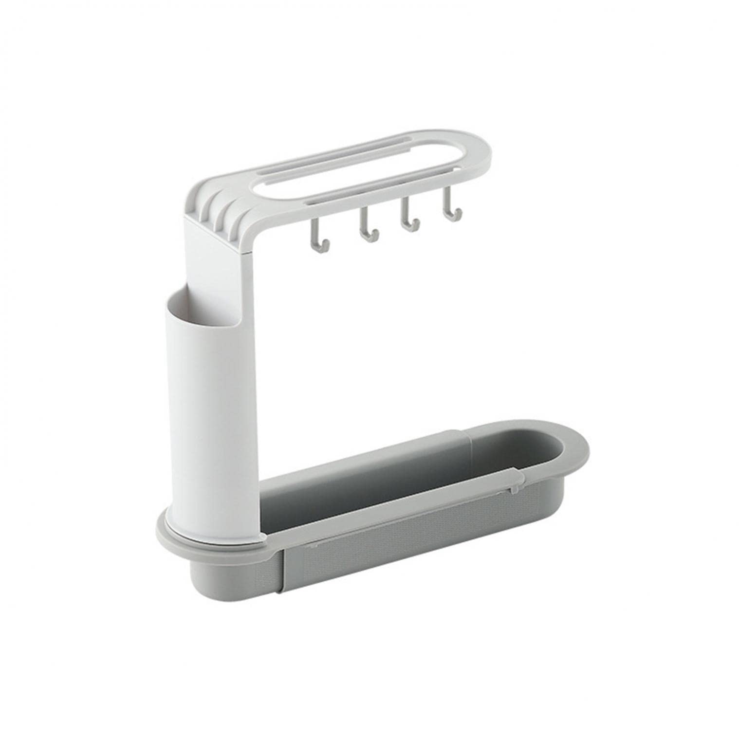 Retractable Sink Rack - Multi-Purpose Kitchen Sink Storage Basket with Layered Design, White Household Organizer for Sponges, Brushes, and Cleaning Supplies