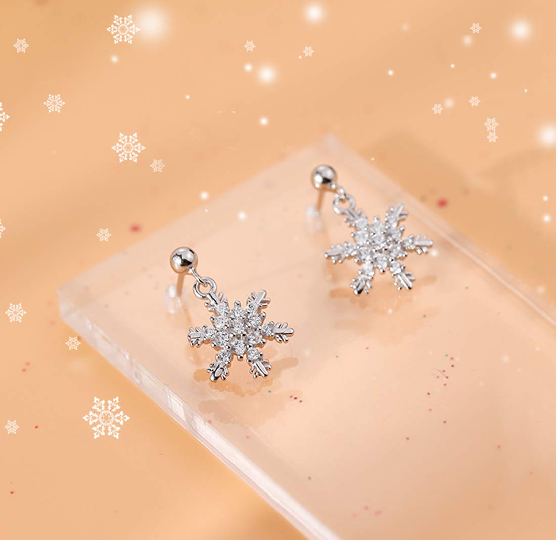 SLUYNZ Sterling Silver Snowflake Stud Earrings for Women with CZ Stones | Hypoallergenic, Elegant Winter Jewelry Gift for Christmas, Party & Everyday Wear