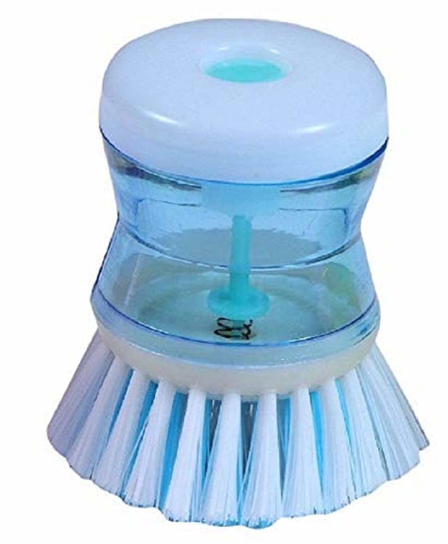 RADHIKA Plastic Cleaning Brush with Soap Dispenser - Kitchen Sink & Dishwasher Scrubber - Wash Basin Cleaning Brush with Built-in Liquid Soap Dispenser (Pack of 1, Multicolor) - Perfect for Kitchen Cleaning, Dish Washing & Bathroom Sink Scrubbing