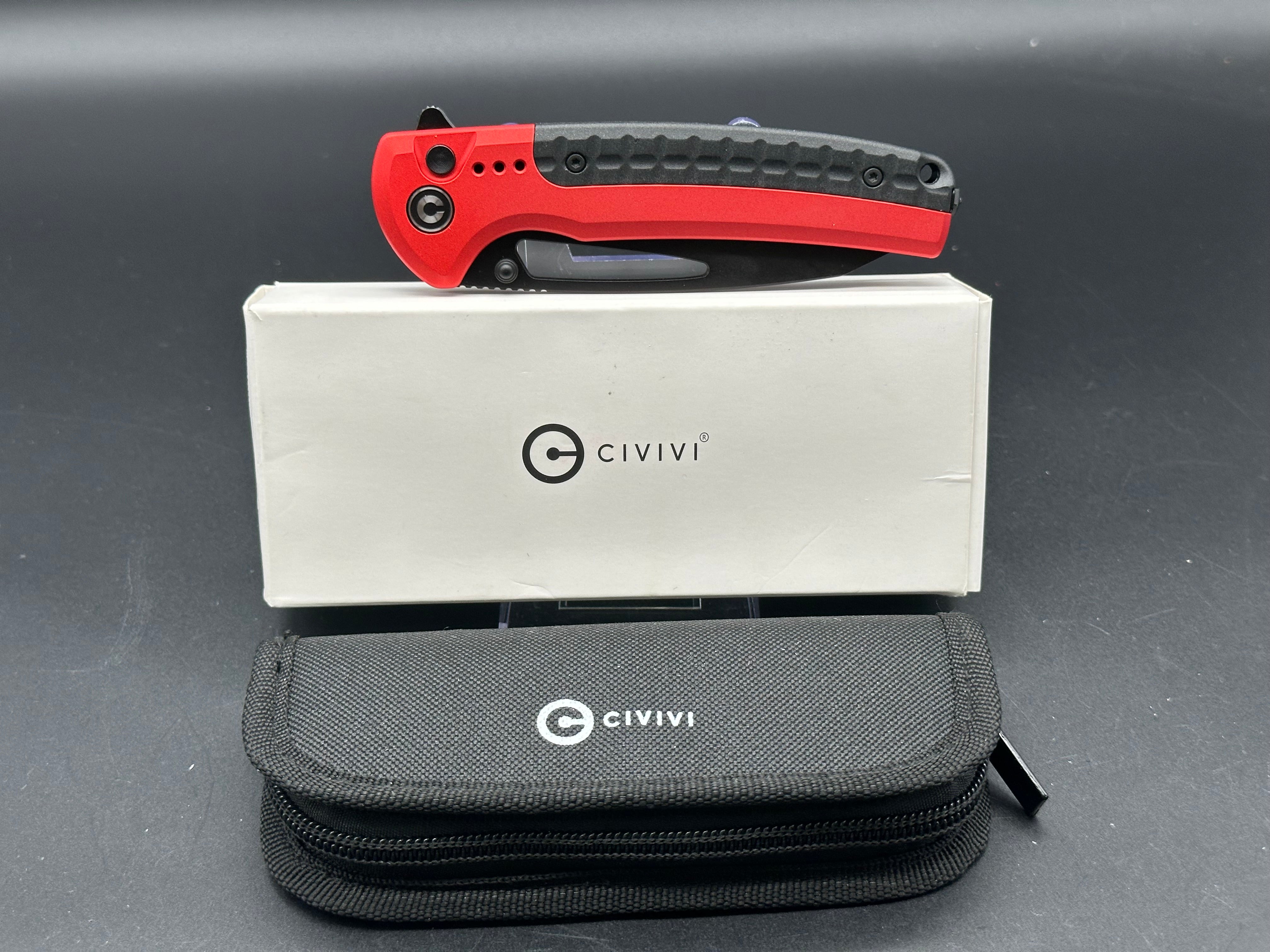 CIVIVI SENTINEL STRIKE Button Lock Folding Knife - Red Aluminum Handle, K110 Black Blade - EDC Pocket Knife for Outdoor, Camping & Everyday Carry