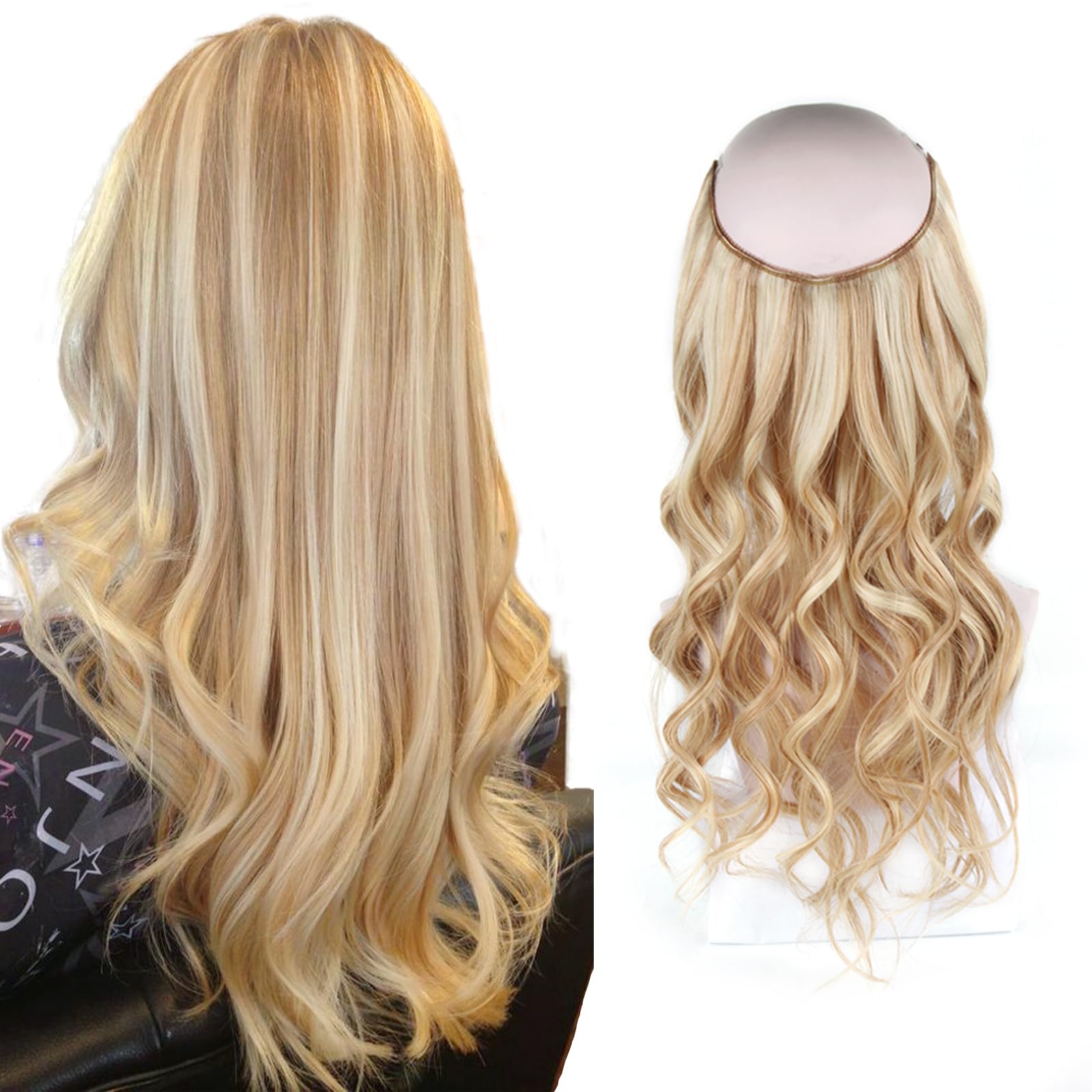 Natural Straight Sassina Invisible Wire Hair Extensions - 14 Inch 90g Real Human Hair with Adjustable Transparent Wire & Secure Clips (#P12/60) | Perfect for Weddings, Parties & Daily Styling