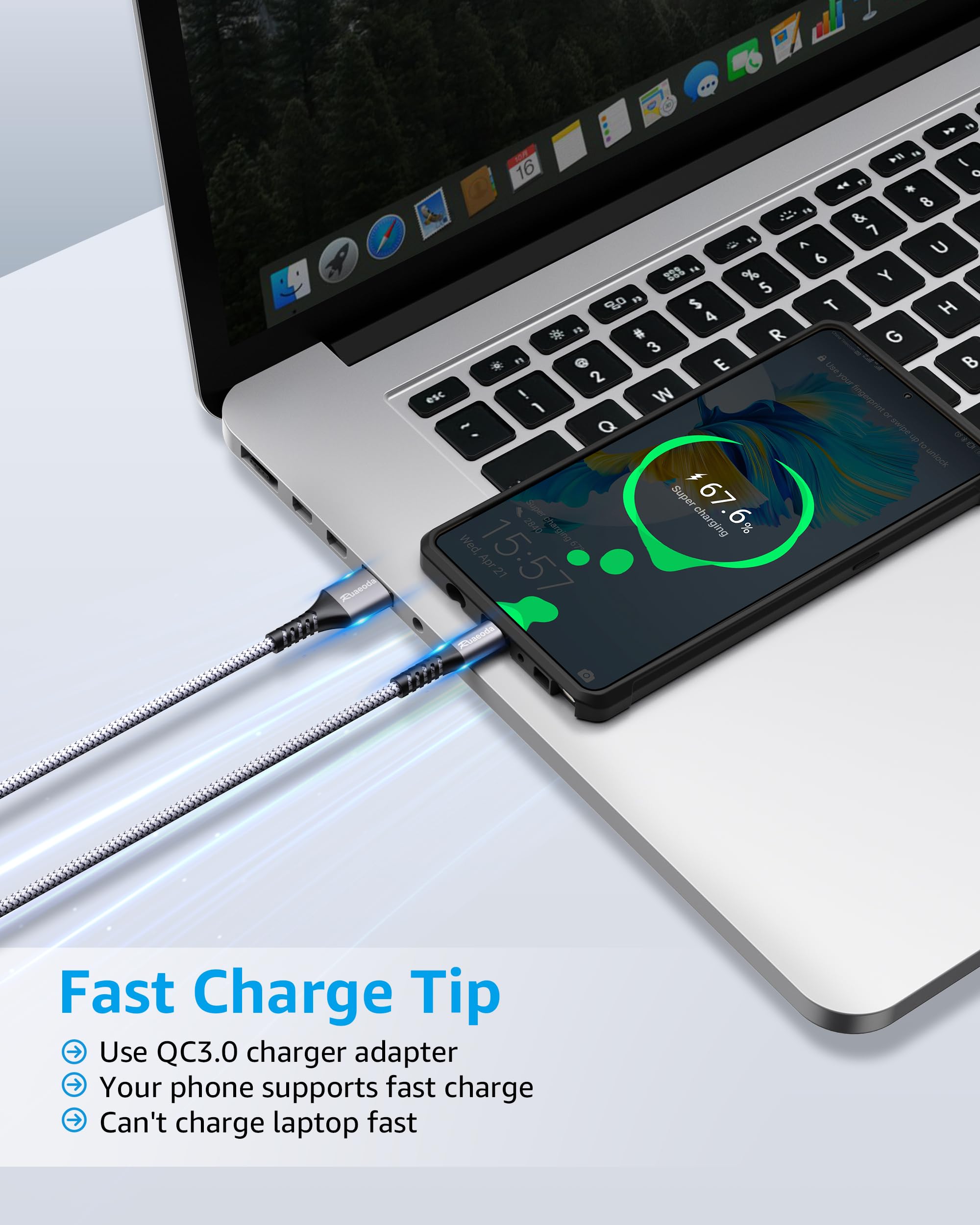 Fast Charging Micro USB Cable 6ft 2-Pack - Durable Nylon Braided Android Charger Cord, High Speed USB 2.0 A Male to Micro B for Samsung Galaxy, PS4, Kindle & More - Perfect for Home, Office & Travel Charging