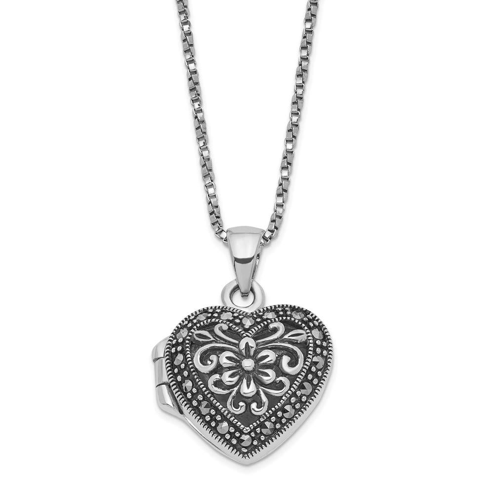 Best Sterling Silver Marcasite Heart Locket Necklace with Chain - Elegant Jewelry Gift for Women, Perfect for Valentine's Day & Anniversary Celebrations