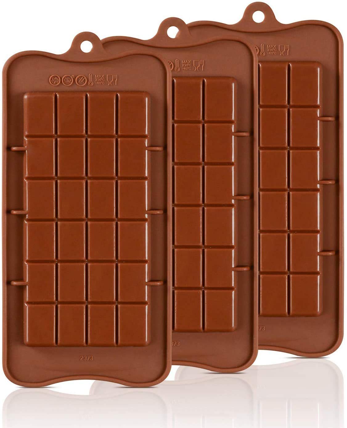 Premium Silicone Chocolate Molds Set of 3 - Non-Stick Reusable Break Apart Candy Molds for DIY Baking, Protein Bars & Energy Snacks | Perfect for Home Baking, Party Treats & Holiday Gifts