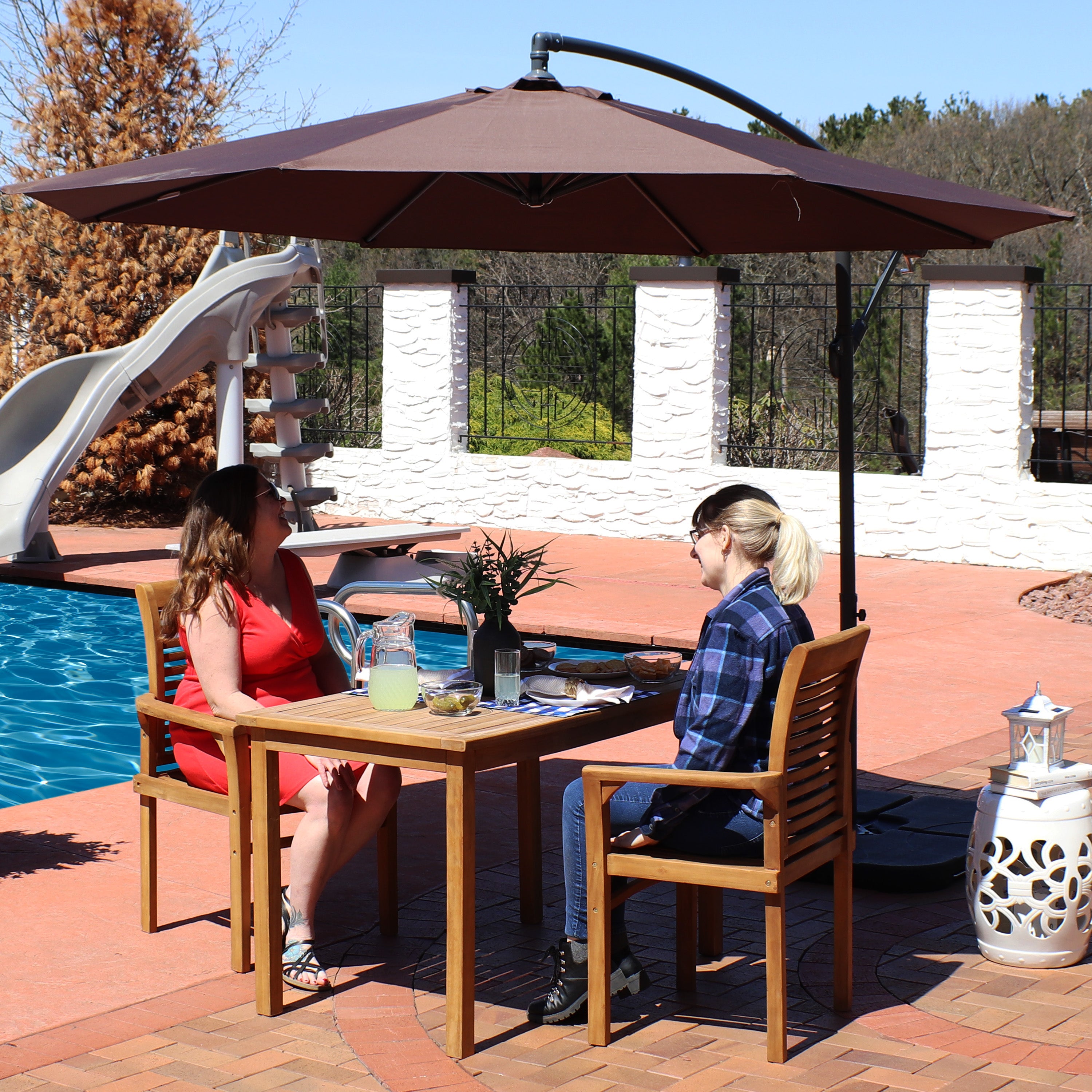 10' Offset Patio Umbrella with Cantilever & Cross Base - Heavy Duty Outdoor Sun Shade for Pool, Deck, Garden, and Backyard - Sunnydaze