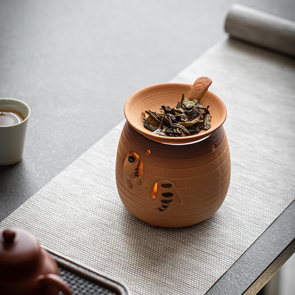 Handmade Coarse Pottery Cat Tea Leaf Stove - Perfect for Brewing Loose Leaf Tea in Home & Garden Decor