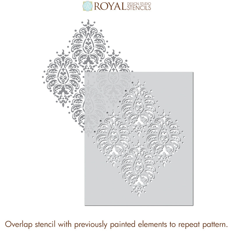Bombay Paisley Damask Wall Stencil - Reusable DIY Painting Template for Home Decor, Accent Walls, and Furniture - Perfect for Bedrooms, Living Rooms, and Craft Projects