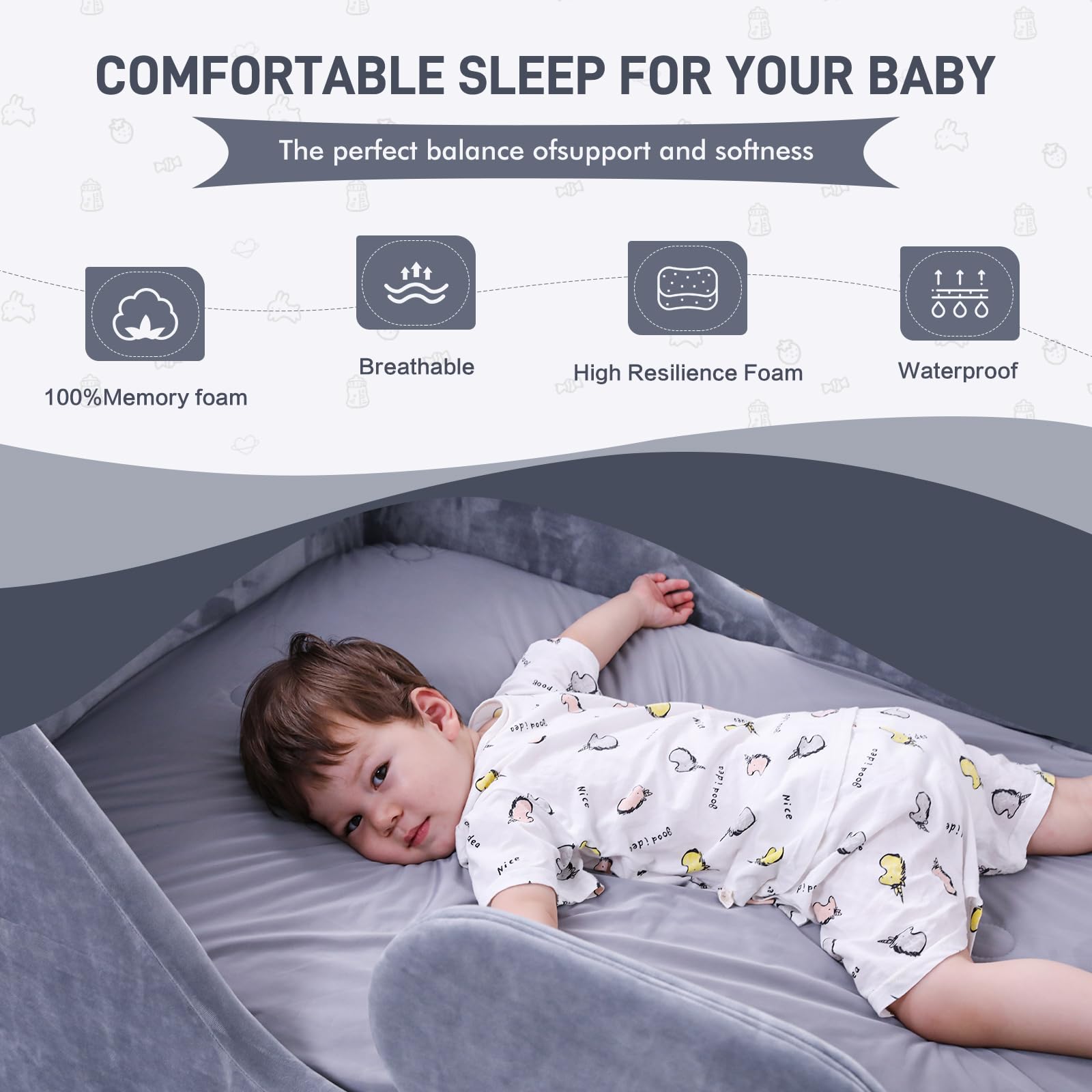 5 Inch 100% Memory Foam Baby Crib Mattress - Waterproof & Hypoallergenic Cover - Fits All Standard Cribs & Toddler Beds - Perfect for Nursery, Daycare & Travel (CertiPUR-US Certified)