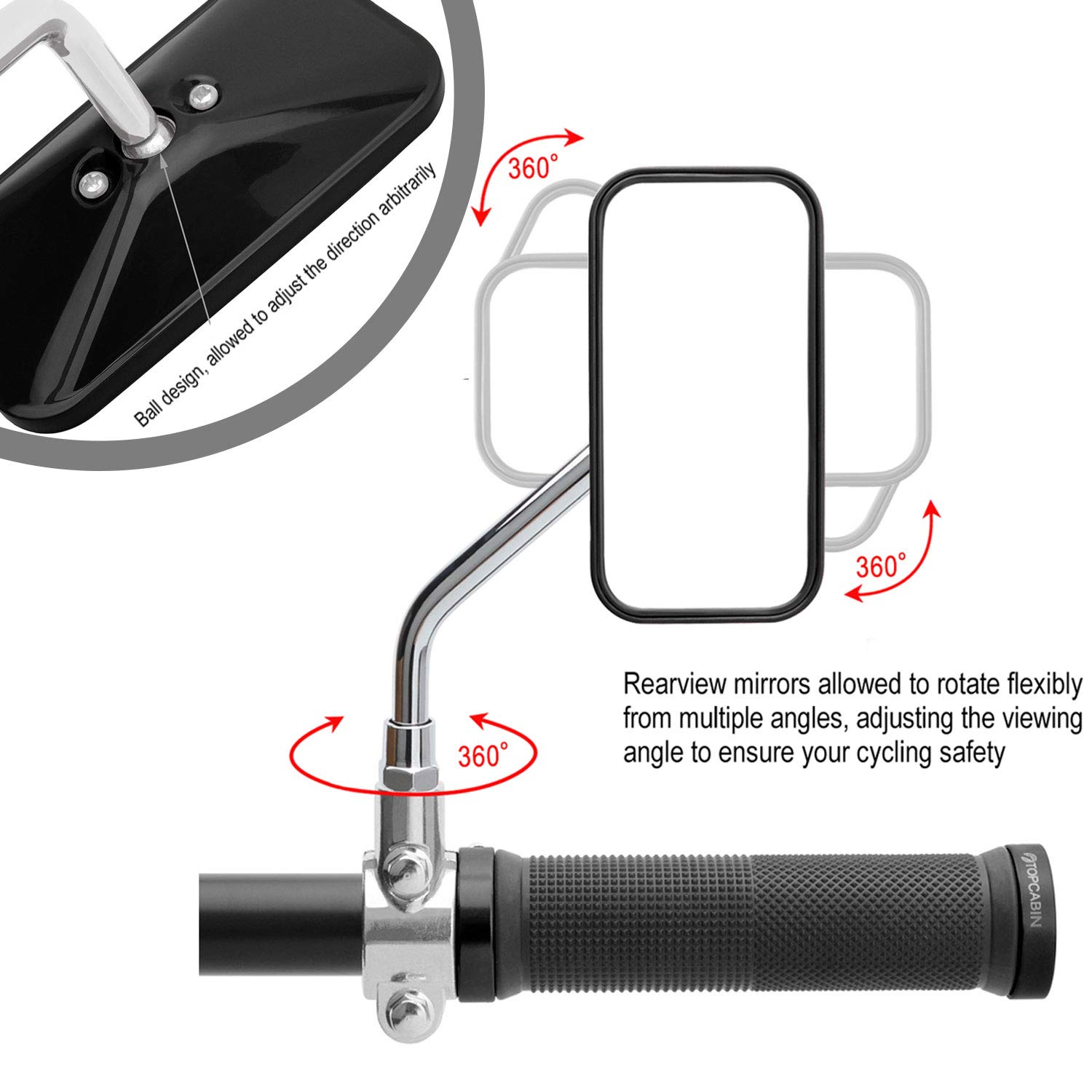 360° Adjustable Bike Mirror Set - Wide Angle Rear View Safety Mirror for Bicycles & Motorcycles | Black Rectangle Design | Perfect for Commuting, Road Cycling & Mountain Biking
