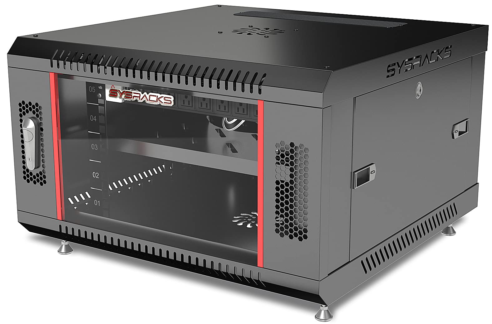 Sysracks 6U Wall Mount Server Rack Cabinet - Secure Locking Network & AV Equipment Enclosure with Legs, Power Strip, Shelf & Cooling Fan (24-Inch Deep) - Ideal for Home Office, Data Centers & Audio/Video Setup