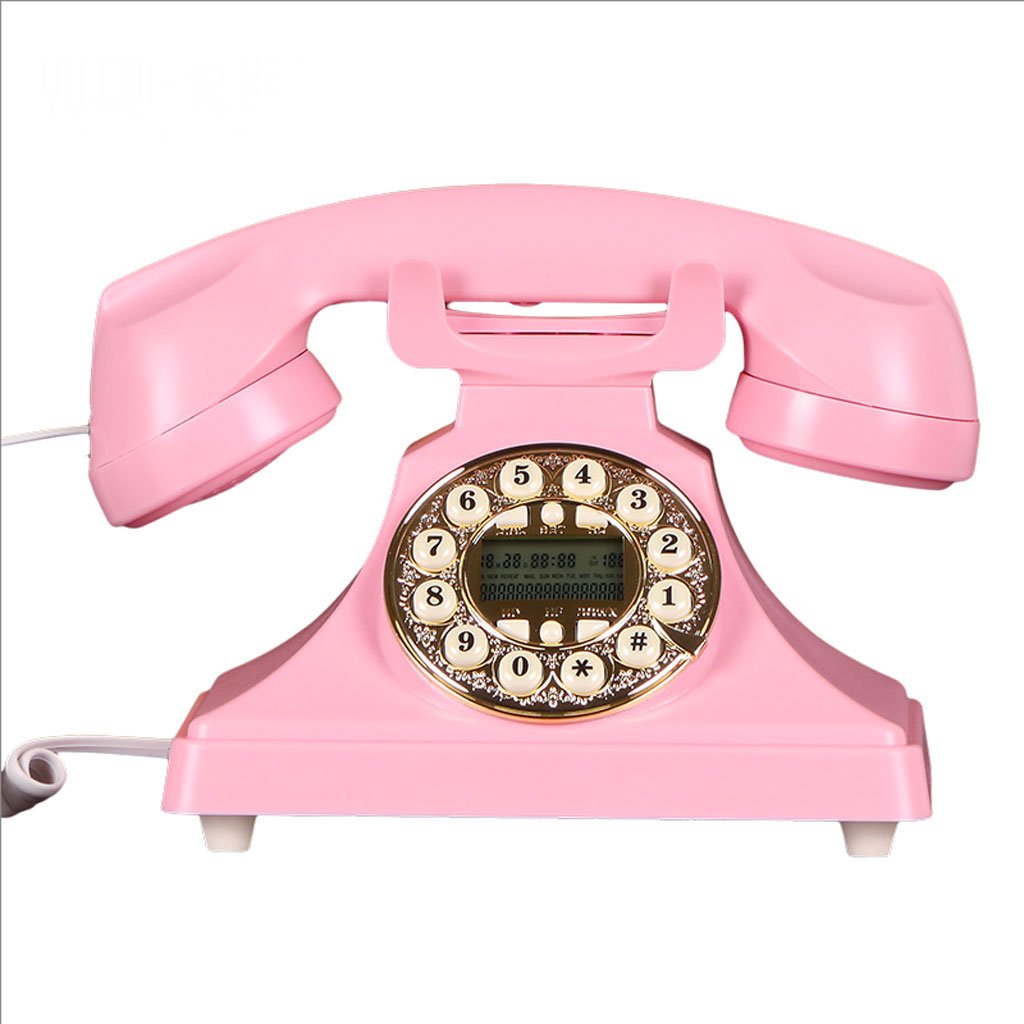 Vintage Retro Wired Landline Phone - Antique European Style Home Telephone (Pink, 8.7