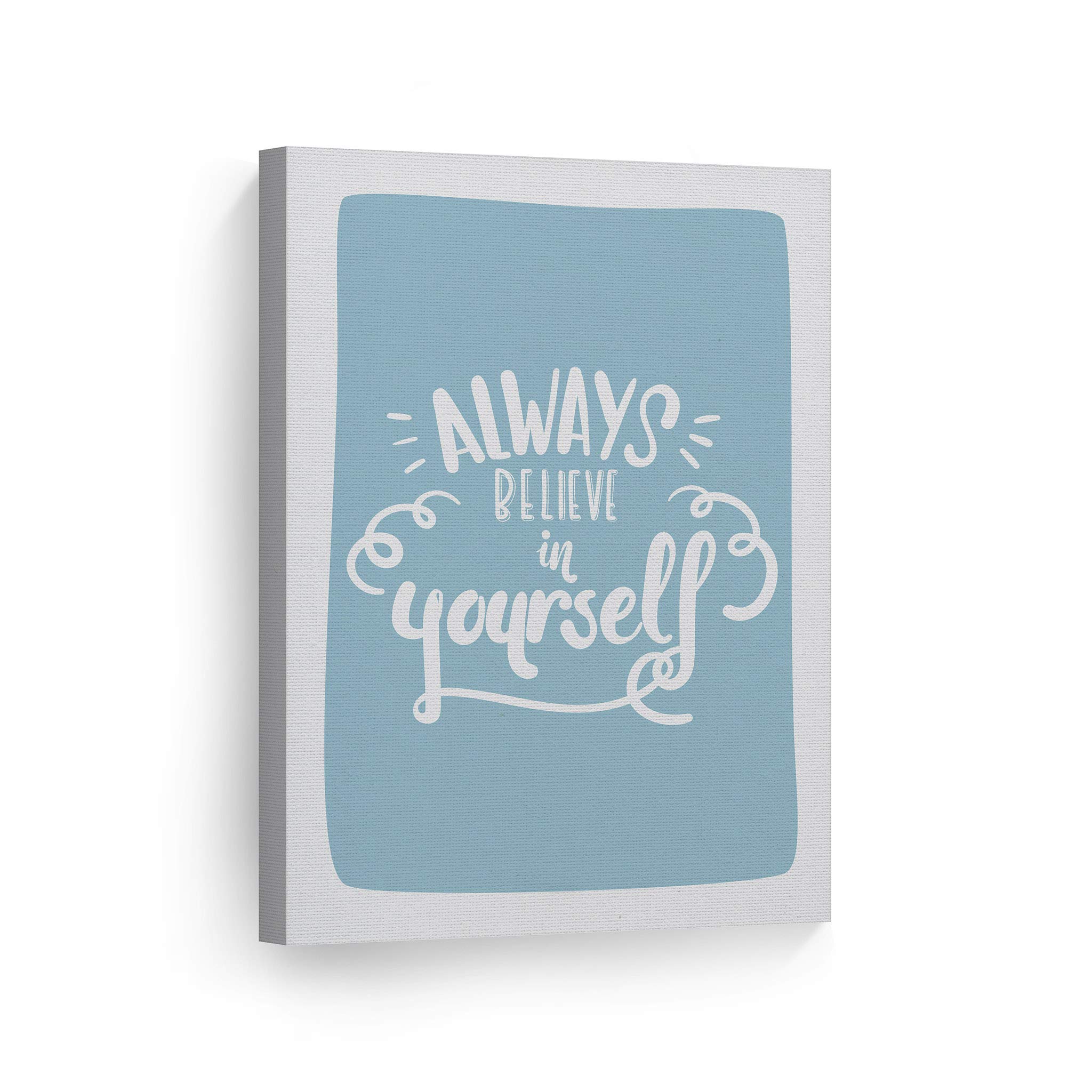 Always Believe in Yourself Motivational Canvas Print - Blue Lettering Wall Art for Kids Room, Nursery & Baby Room Decor - Ready to Hang 28x19 Inch - Made in USA | Inspiring Home & Office Decor