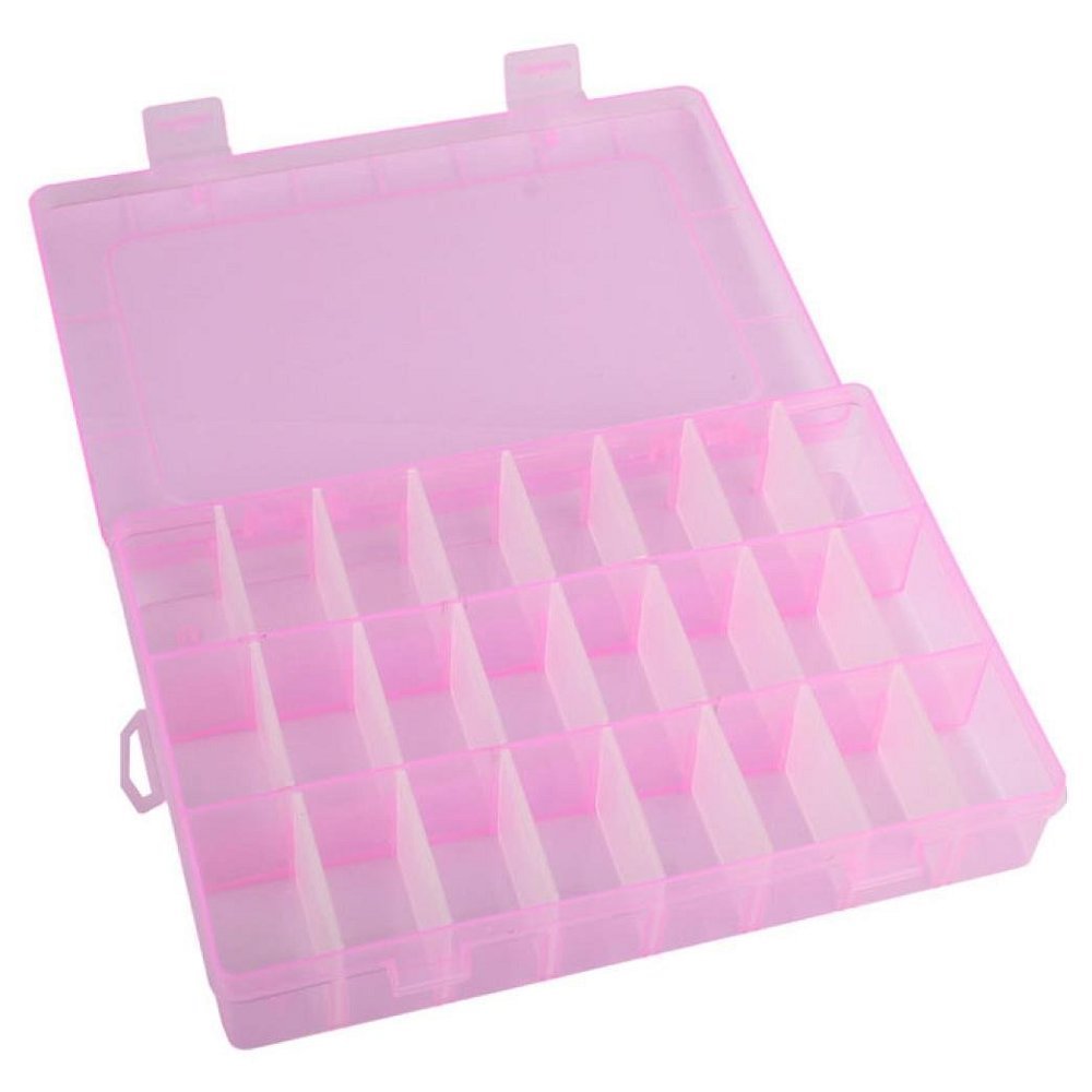 Adjustable 24 Compartment Plastic Jewelry Storage Box - Earring Organizer Case for Necklaces, Rings & Bracelets - Perfect for Travel, Home & Retail Display