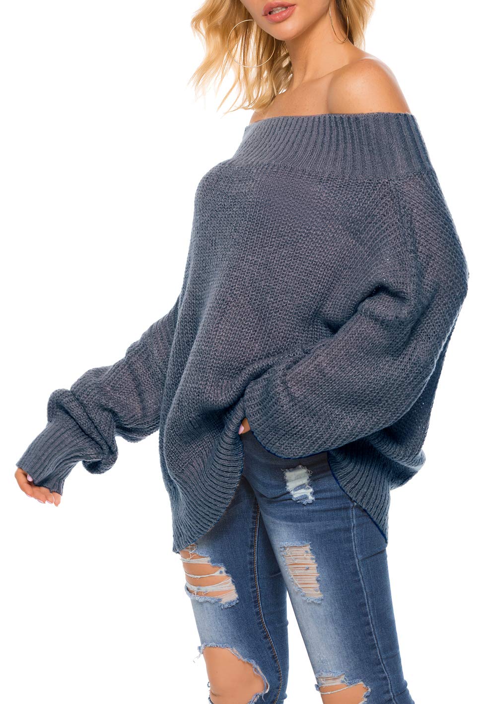 GOLDSTITCH Women's Off Shoulder Batwing Sleeve Oversized Sweater - Soft Knit Pullover Jumper for Casual Wear & Date Nights | Fall Winter Fashion