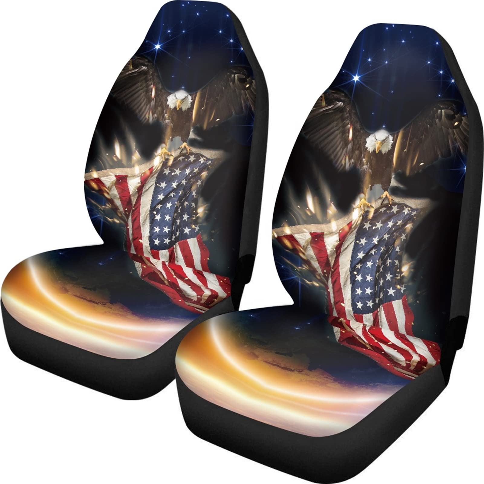 INSTANTARTS American Flag Eagle Print Car Seat Covers - Full Set of 2 for Front Seats | High Back Bucket Seat Protectors with Galaxy Stars Design | Perfect for Pickup Trucks, SUVs & Sedans | Durable Interior Accessories for Patriotic Drivers