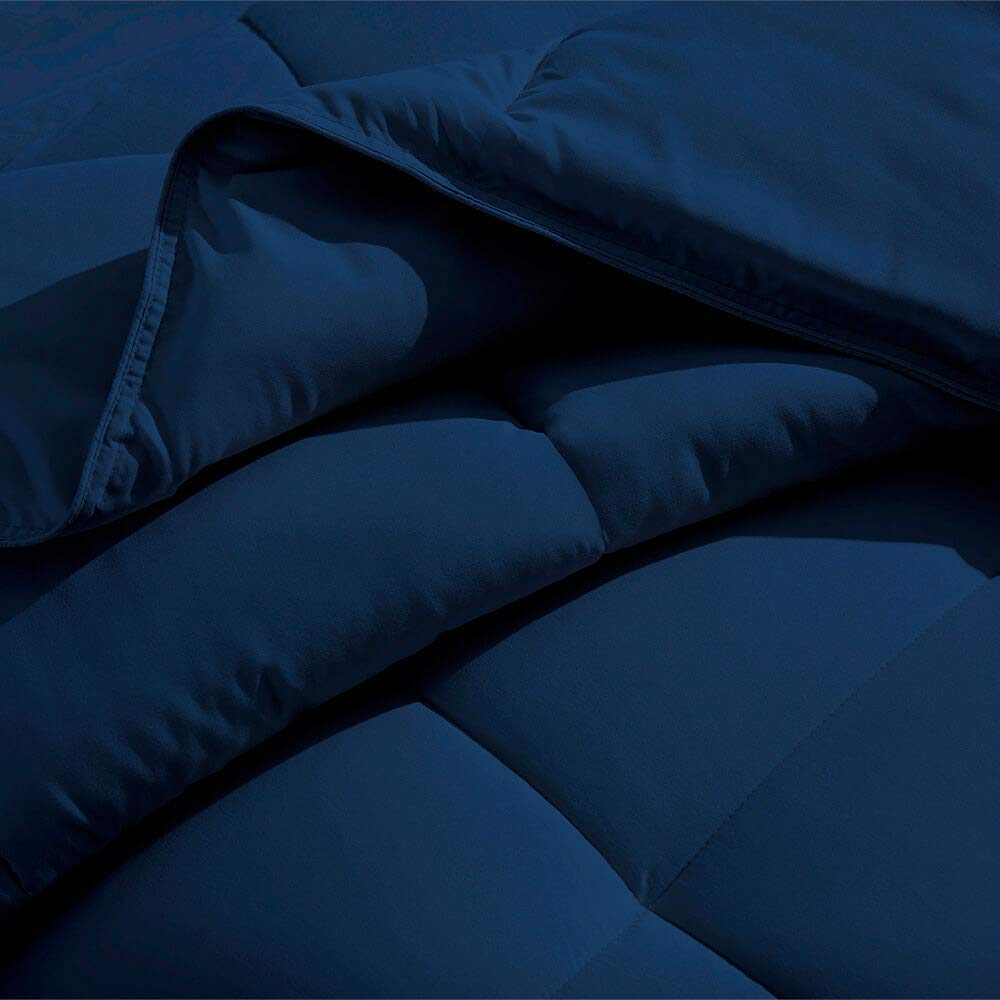 Premium 1800 Series Ultra-Soft All Season Down Alternative Comforter Set - Box Stitched Design - Full/Queen Size Navy Blue - Perfect for Cozy Bedrooms, Guest Rooms & Dorm Comfort